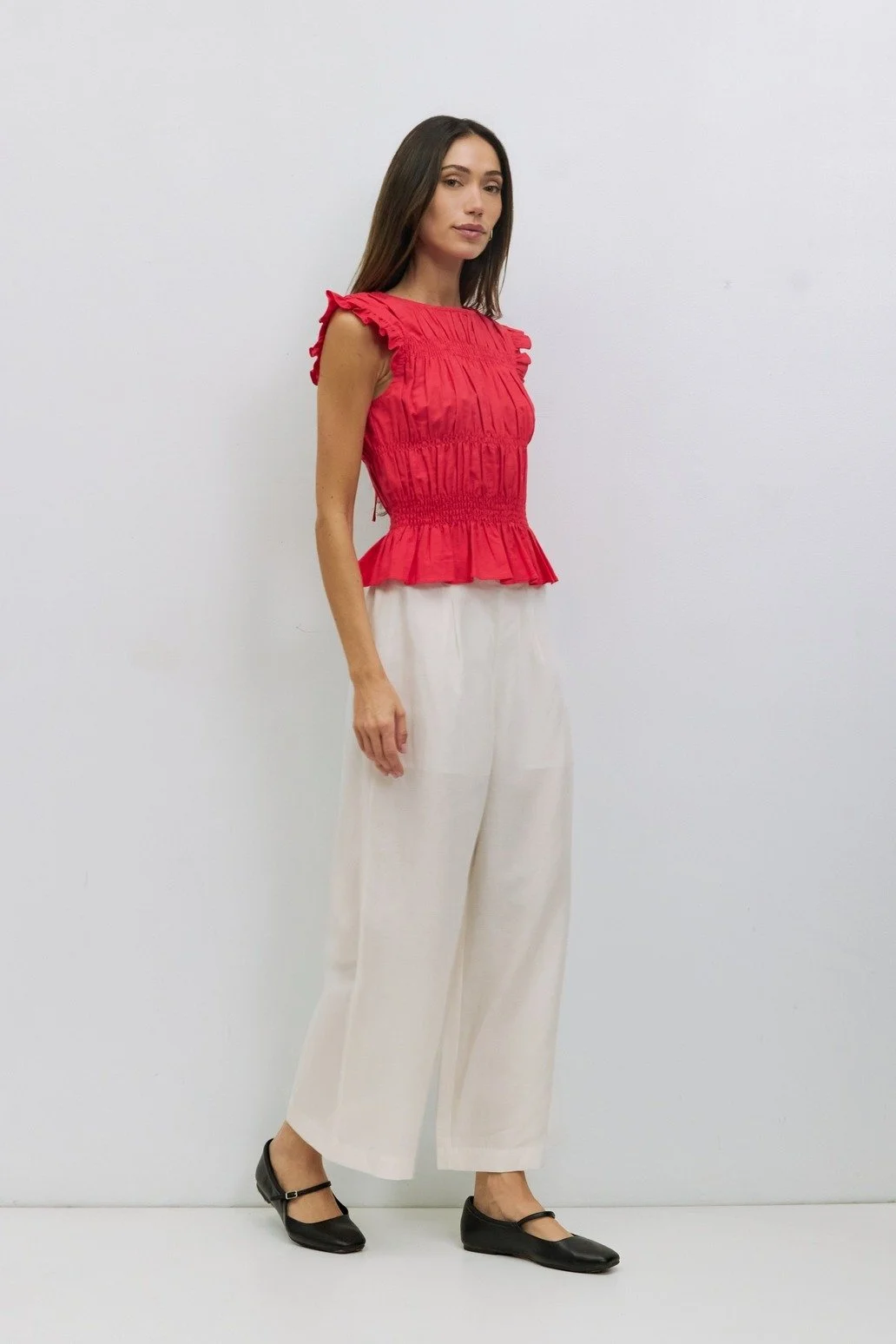 The Eugenie Smocked Top Red