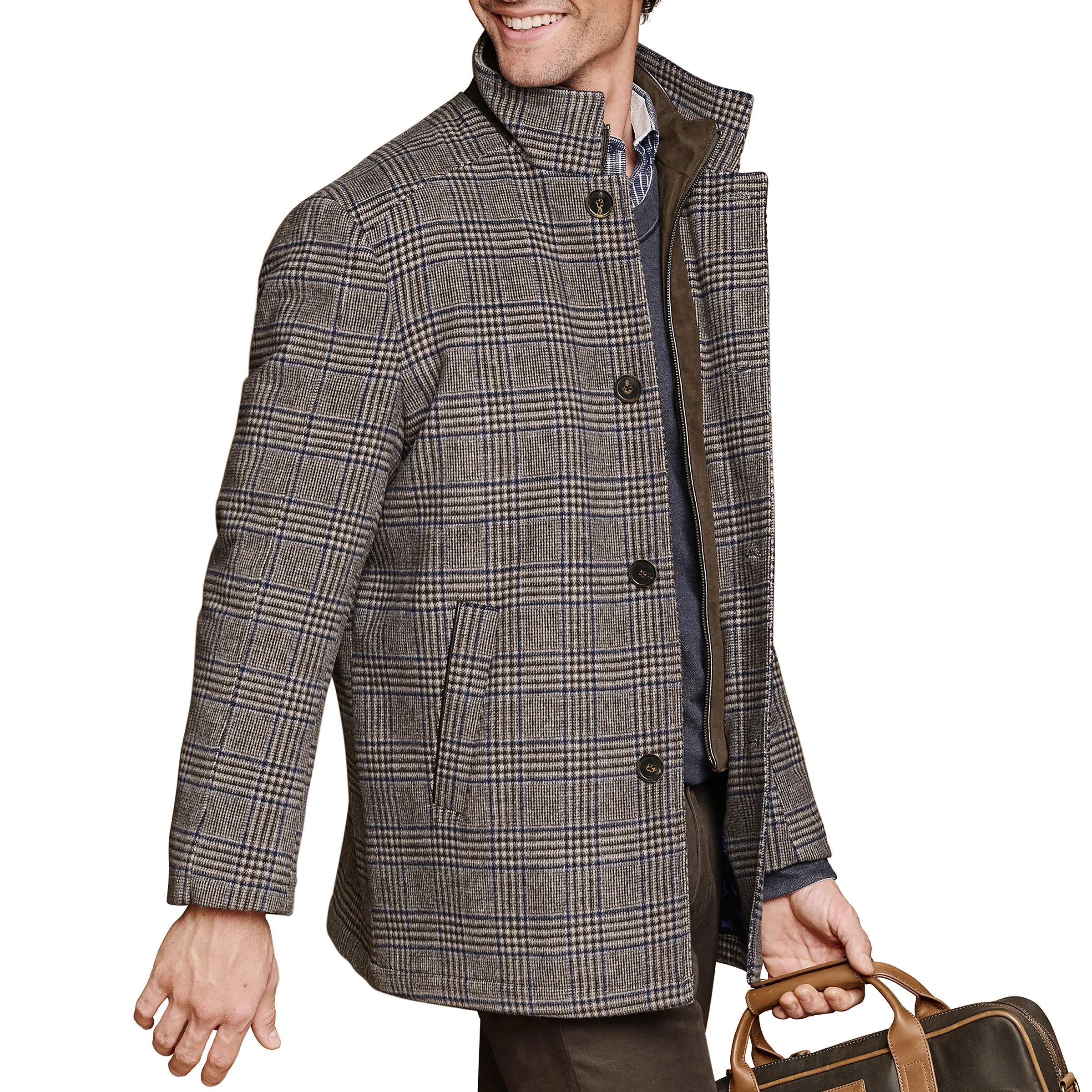 Johnston & Murphy Upton Car Coat Brown Plaid