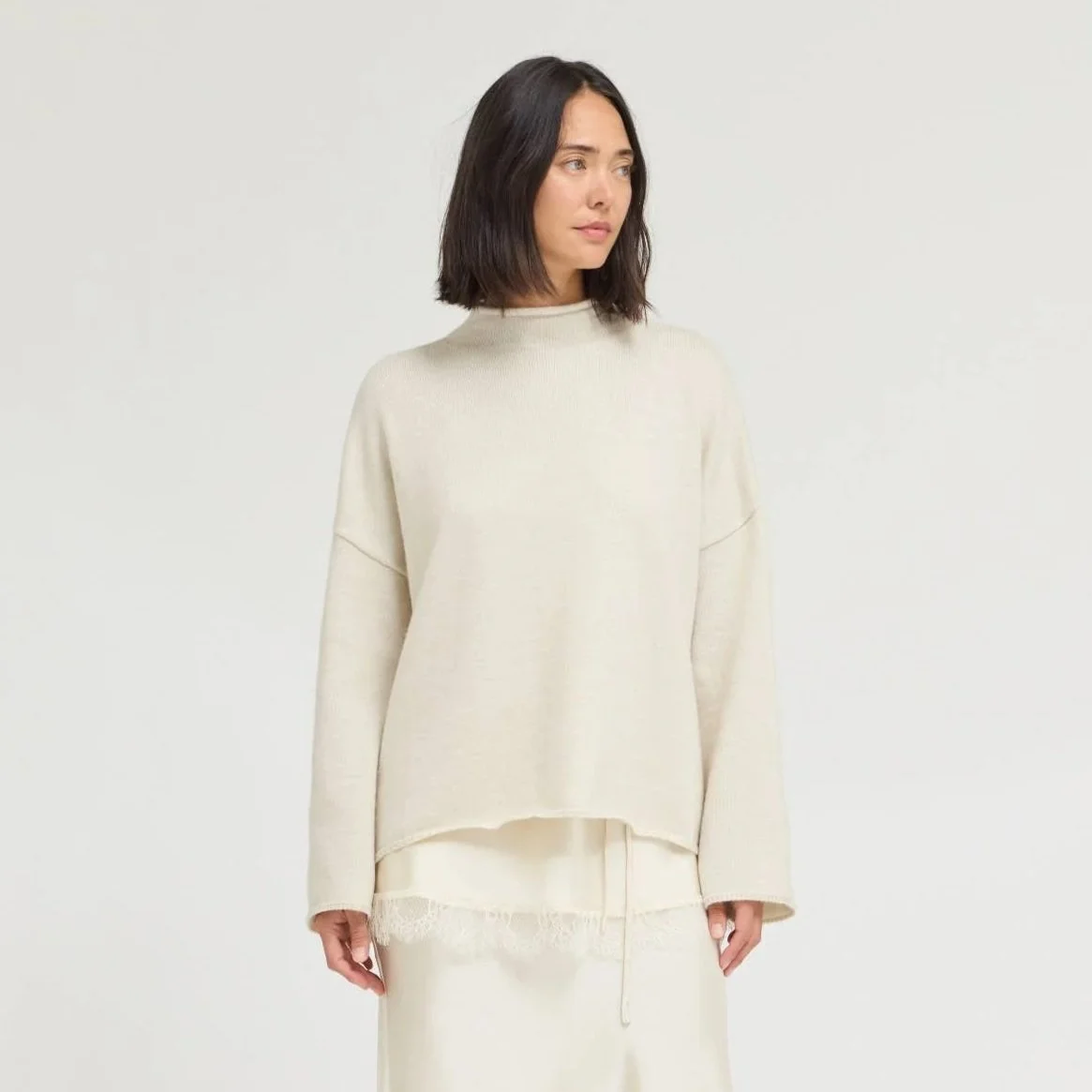 Rolled Neck Loose Fit Sweater Greige