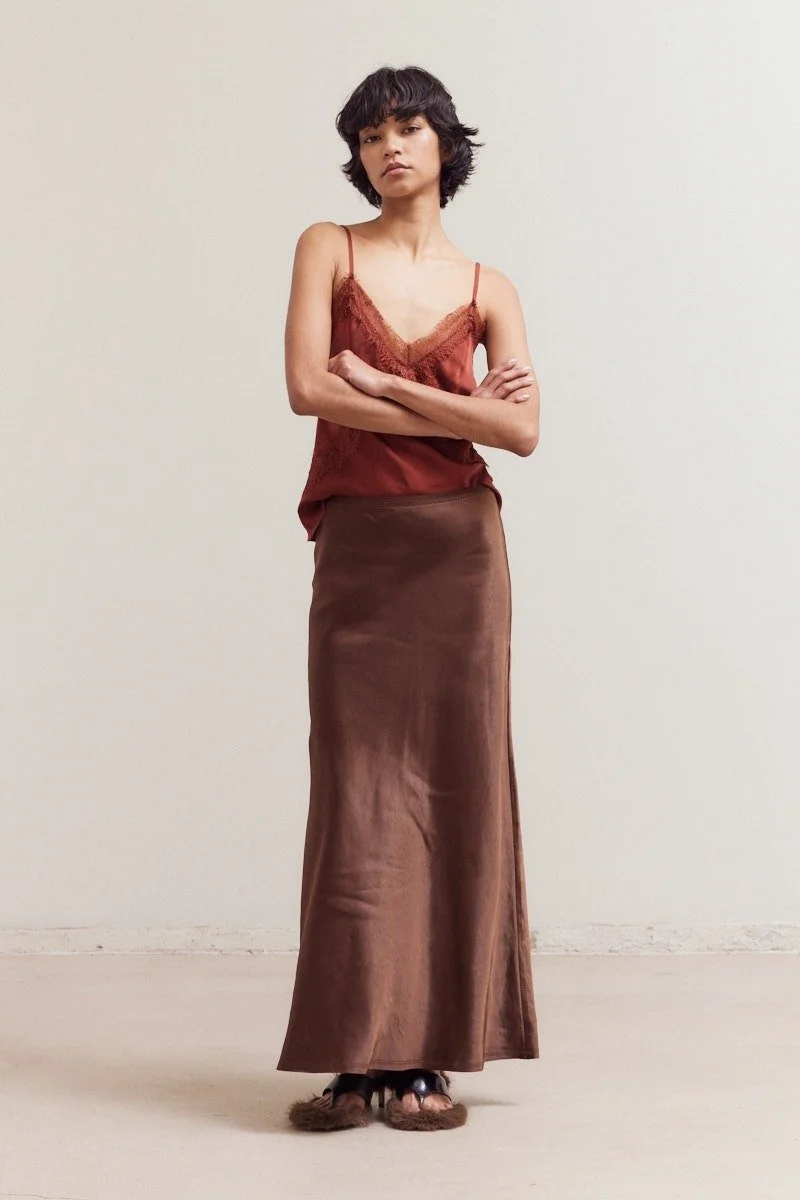 Lace Trim Satin Camisole Brick