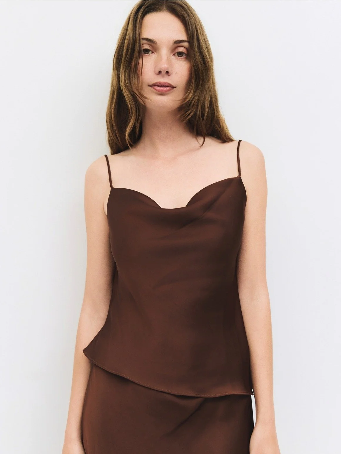 The Elena Satin Top Brown