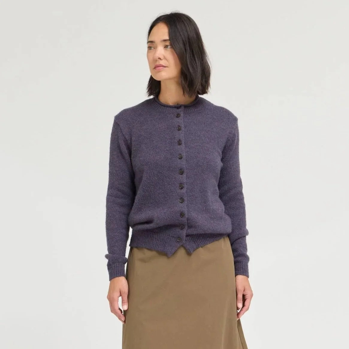 Rolled Neck Button Down Cardigan Plum