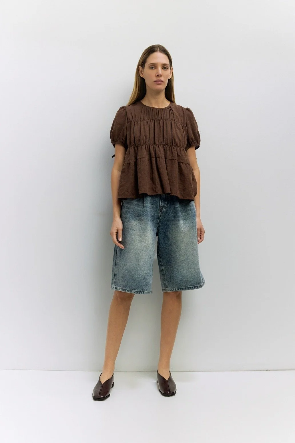 The Penelope Tiered Woven Top Brown