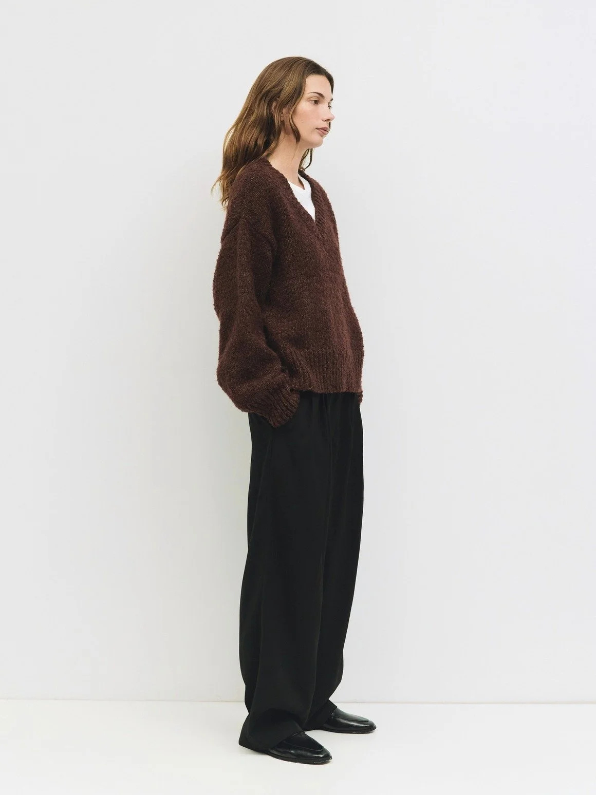 The Glen V-neck Sweater Brown Boucle