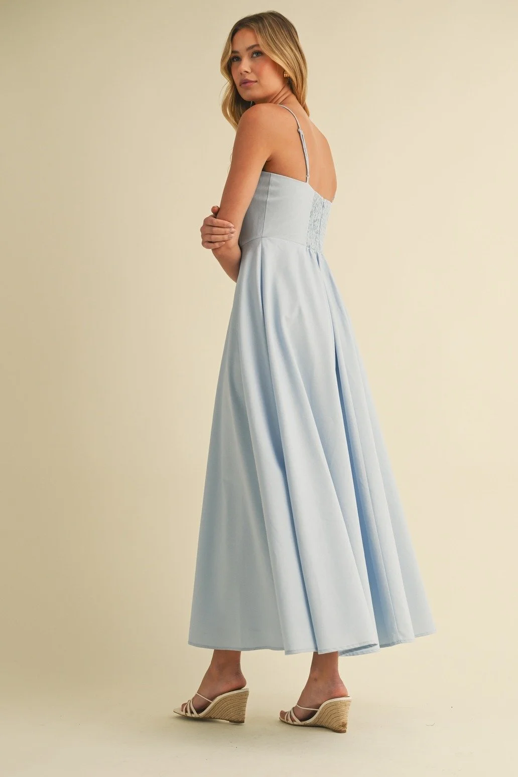 Linen A-line Maxi Dress Light Blue