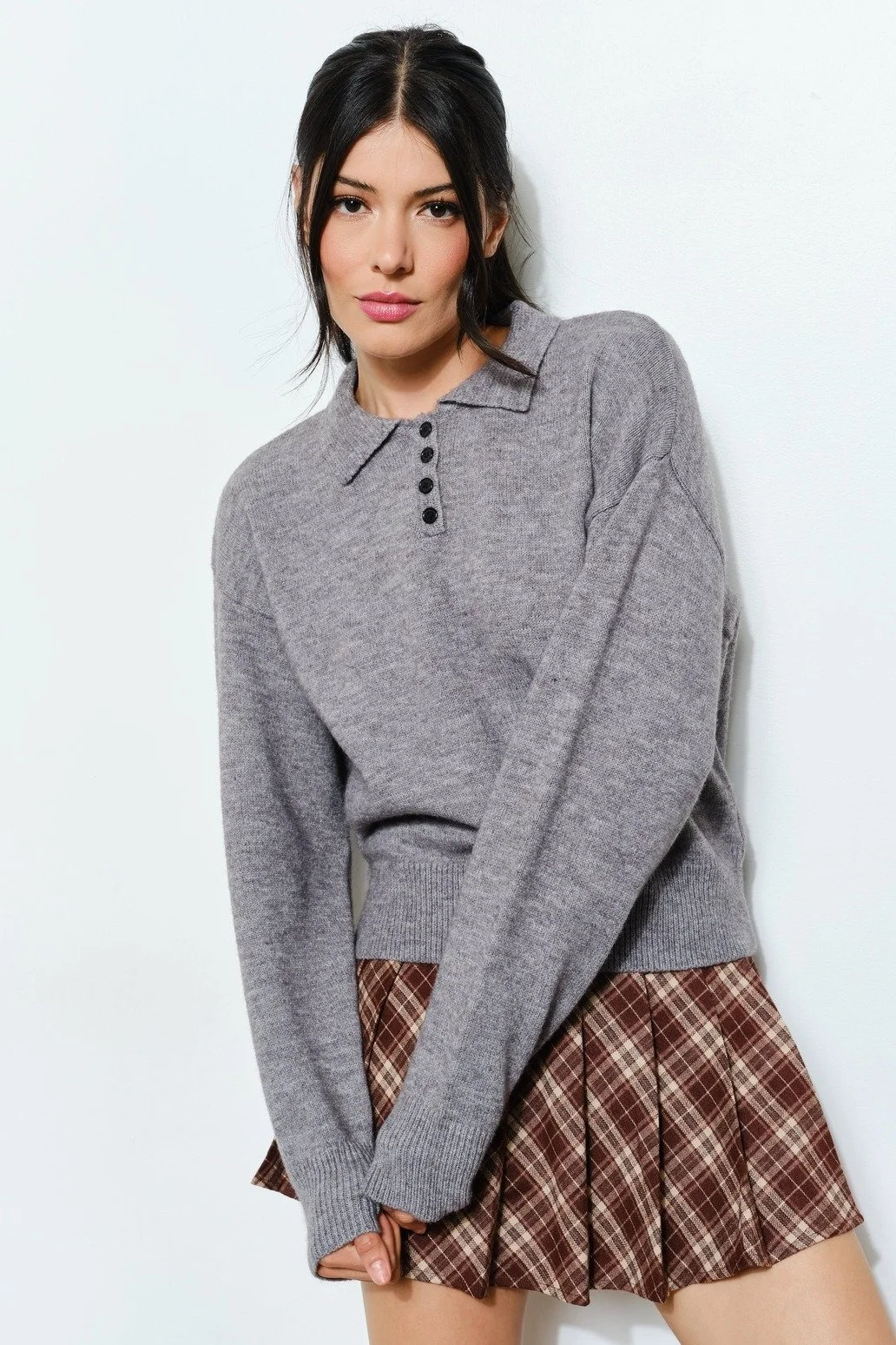 Knit Polo Sweater Heather Grey