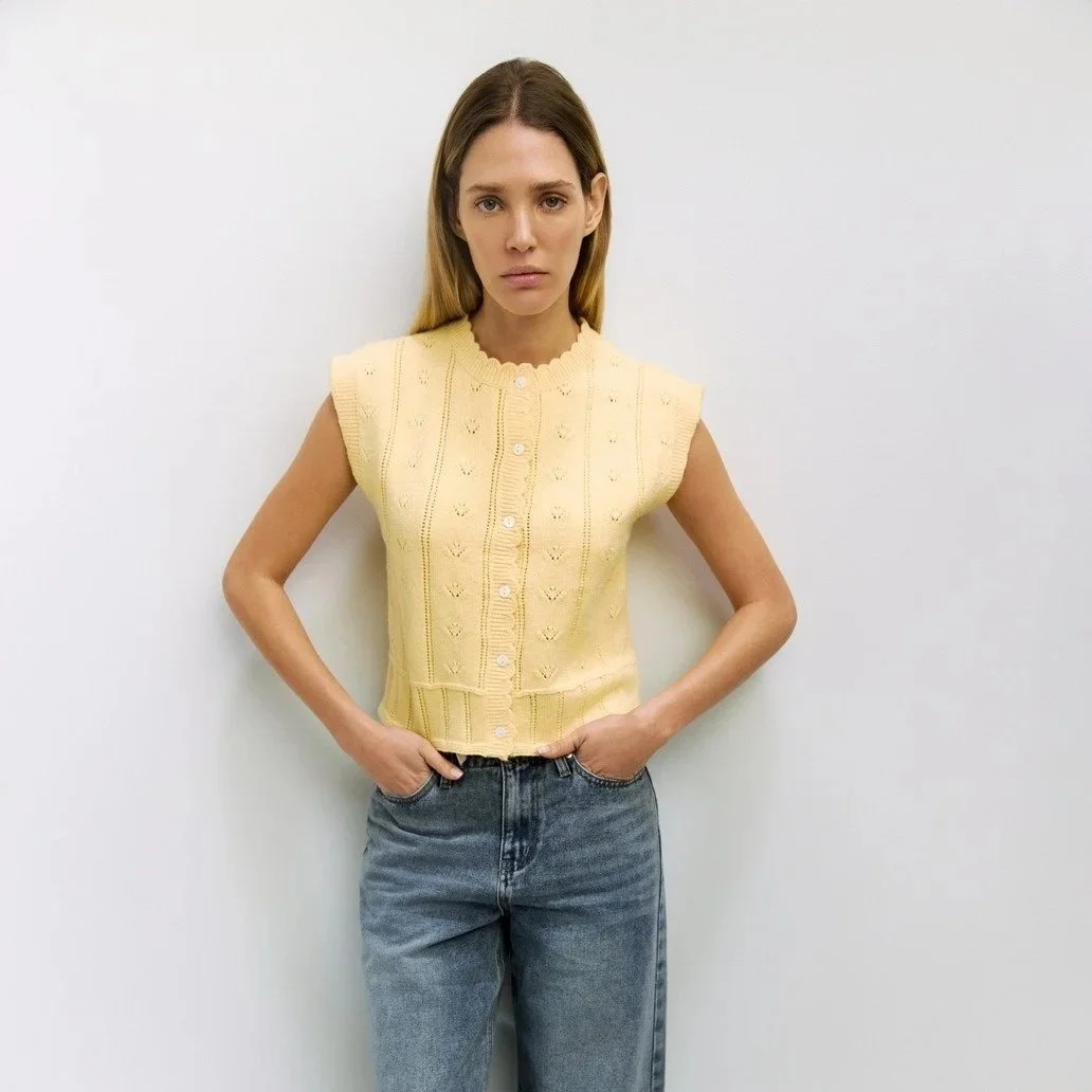 The Linda Pointelle Sweater Vest Yellow