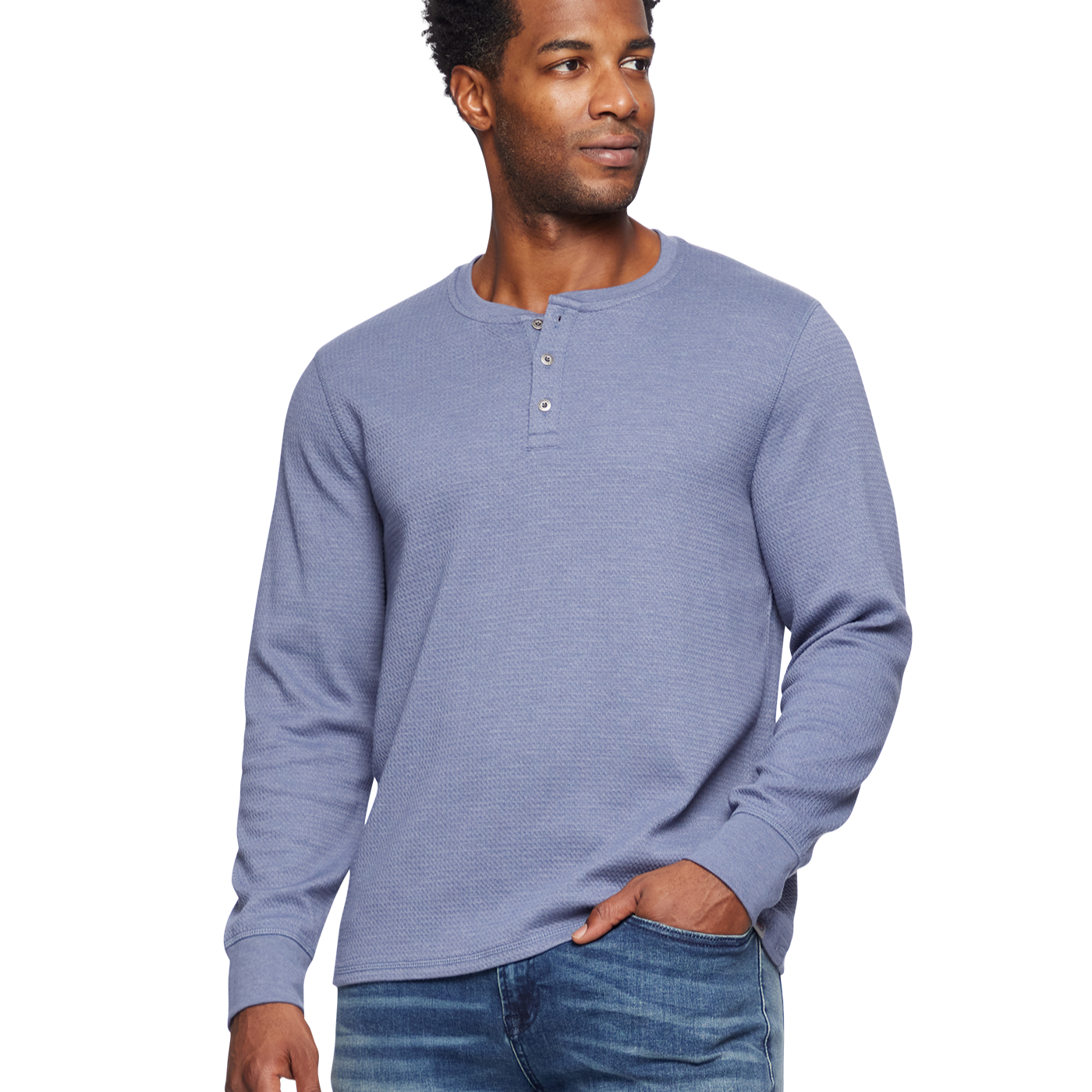 Flag & Anthem Soft Waffle Henley Blue Heather