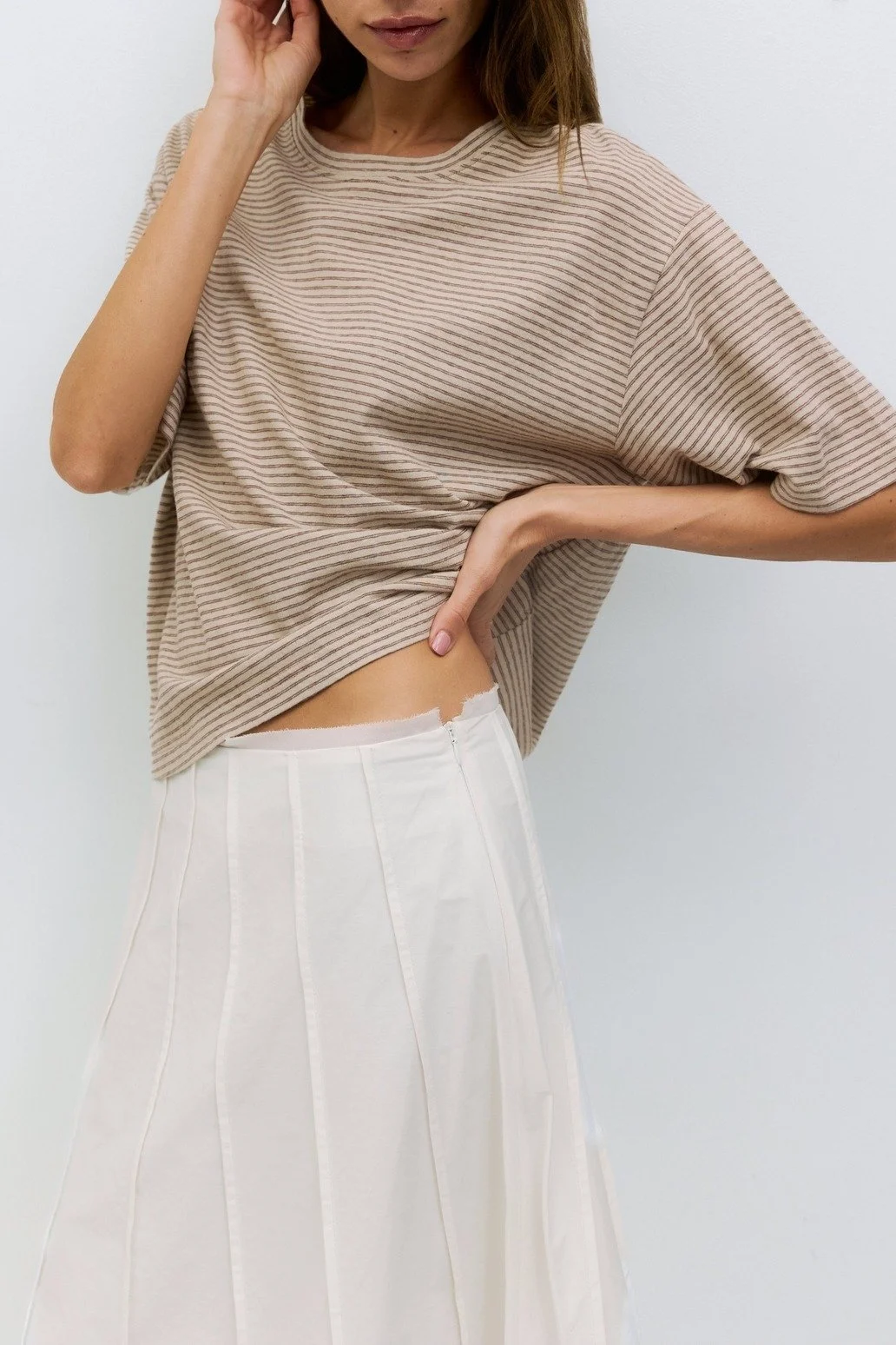The Anne Top Beige & Brown Stripe