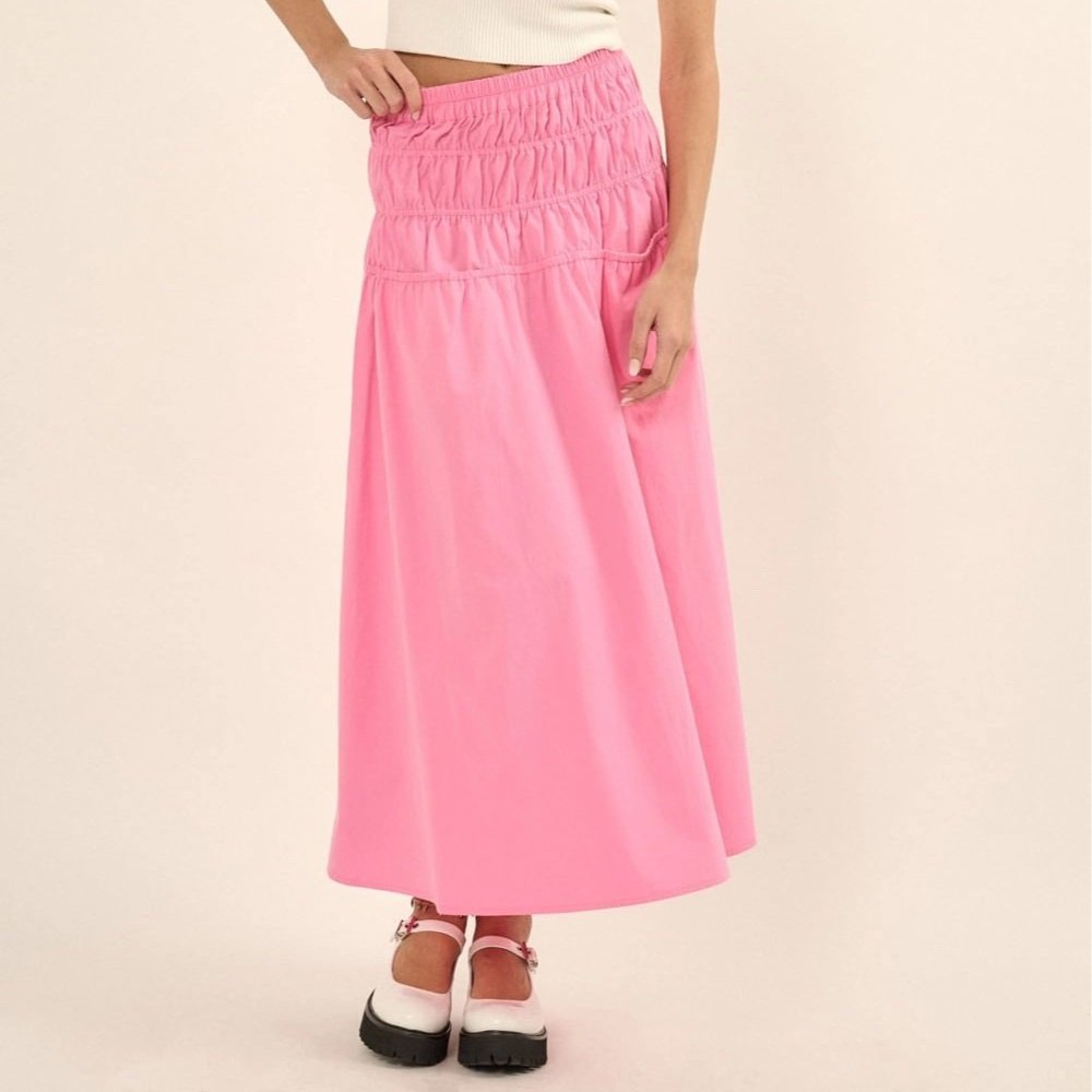 Tiered Waist Pocket Maxi Skirt Bubblegum
