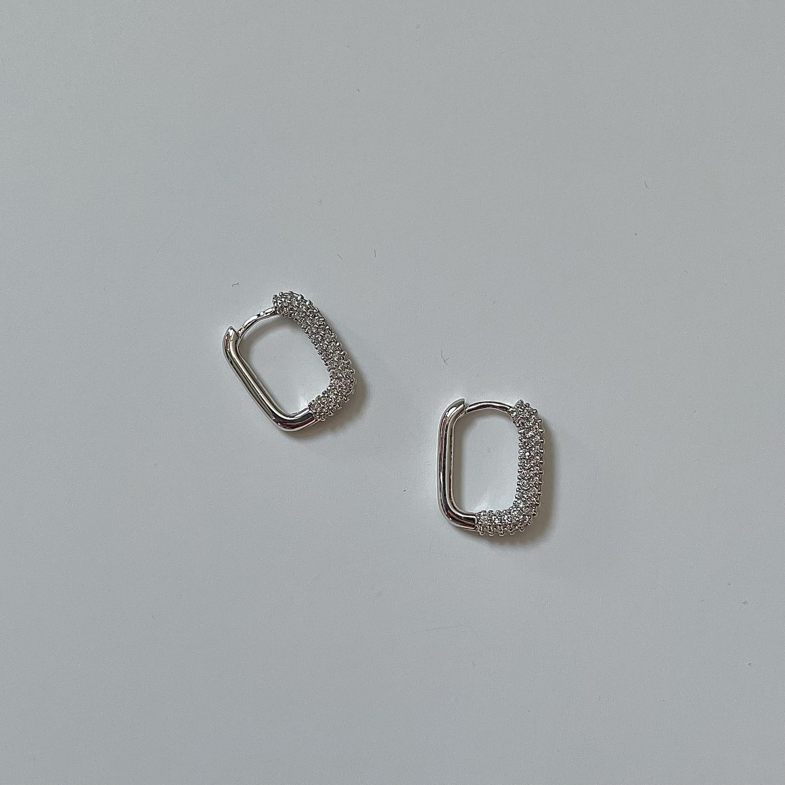 Rectangle Cubic Zirconia Earrings Silver