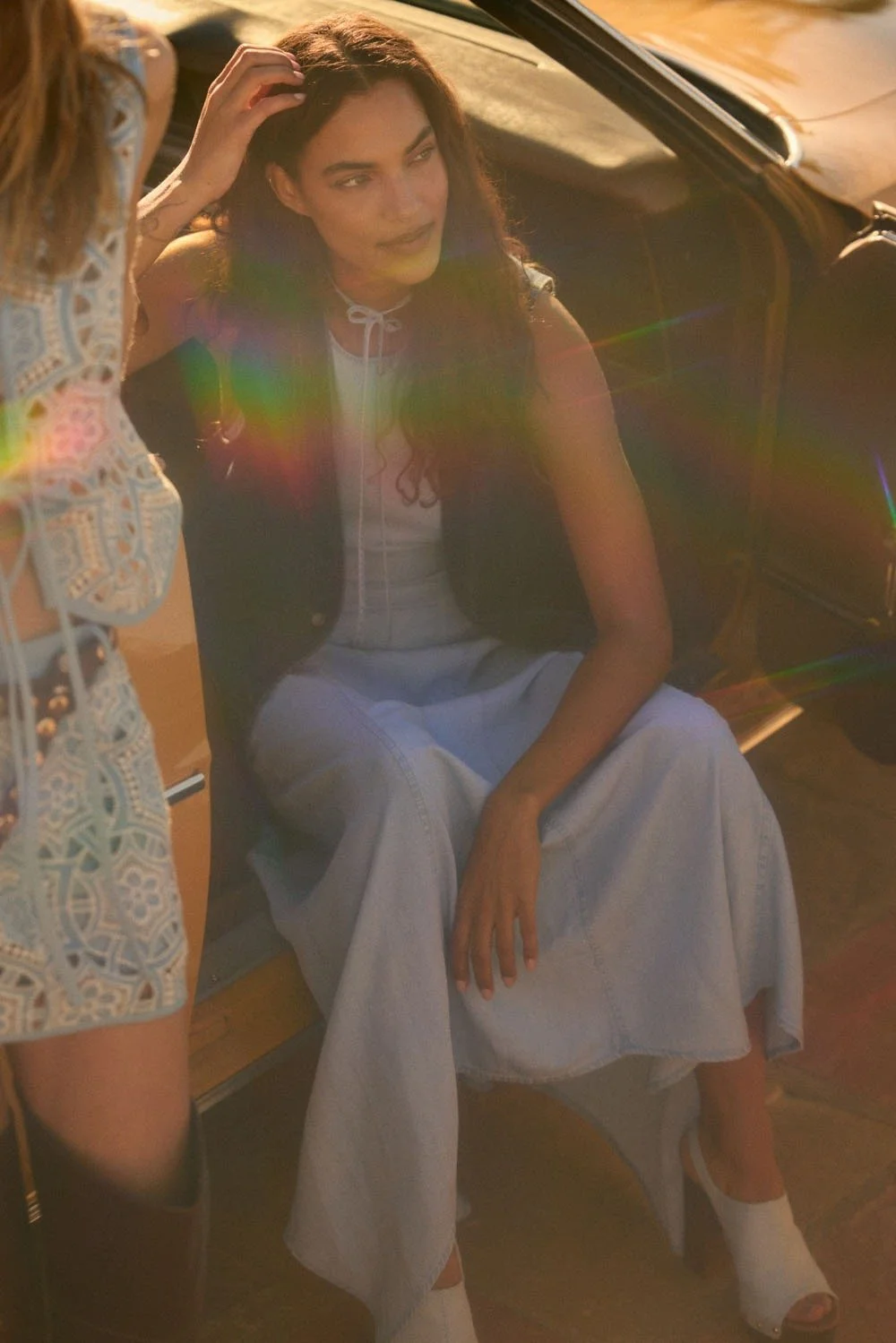 Halter Handkerchief Maxi Dress Chambray