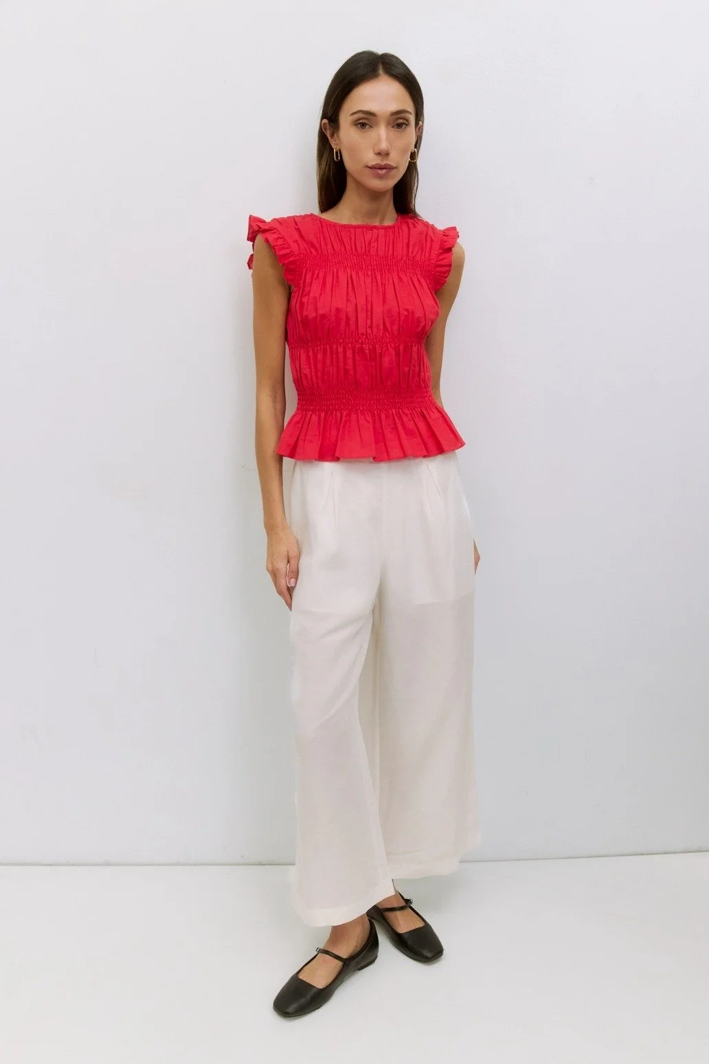 The Eugenie Smocked Top Red