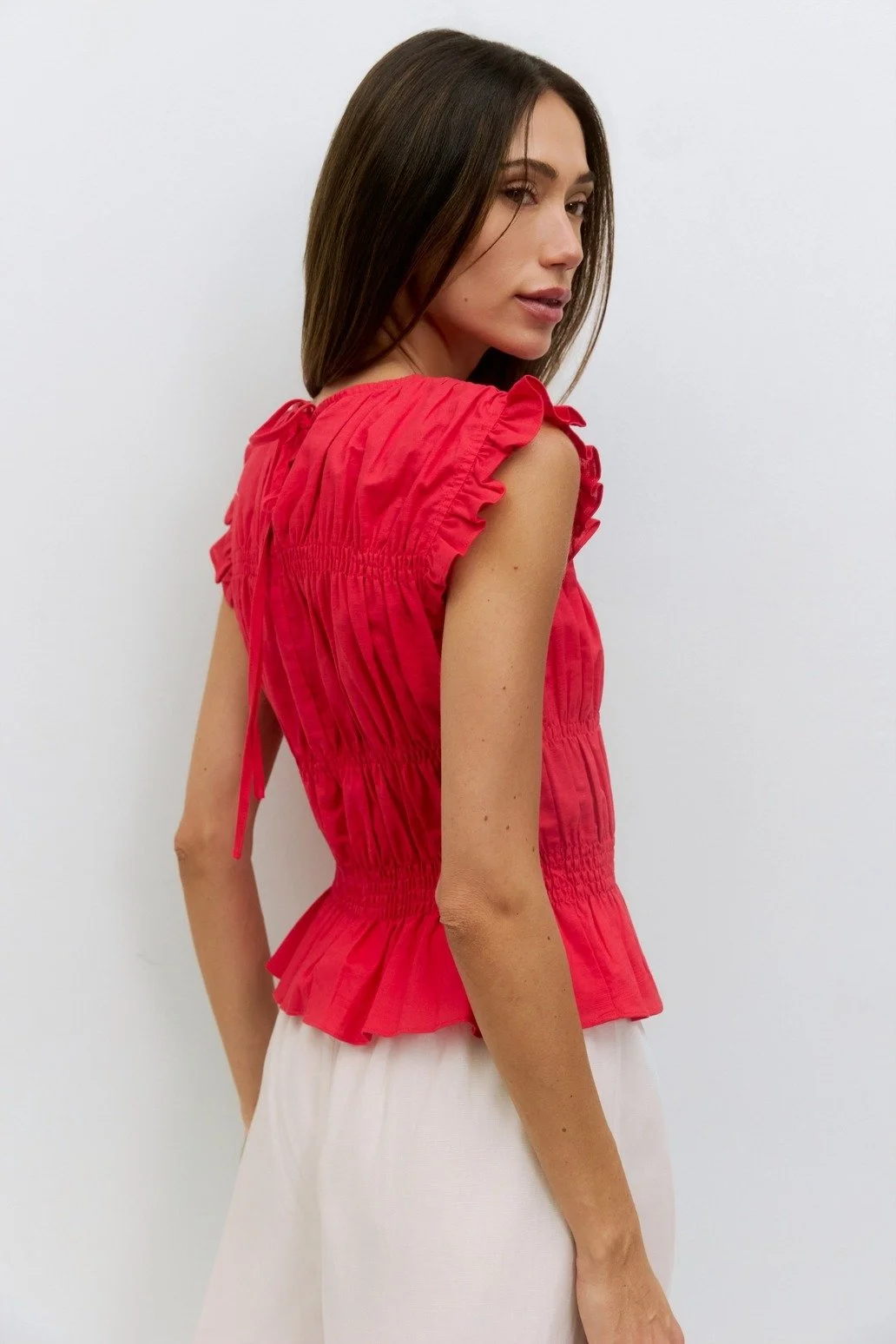 The Eugenie Smocked Top Red