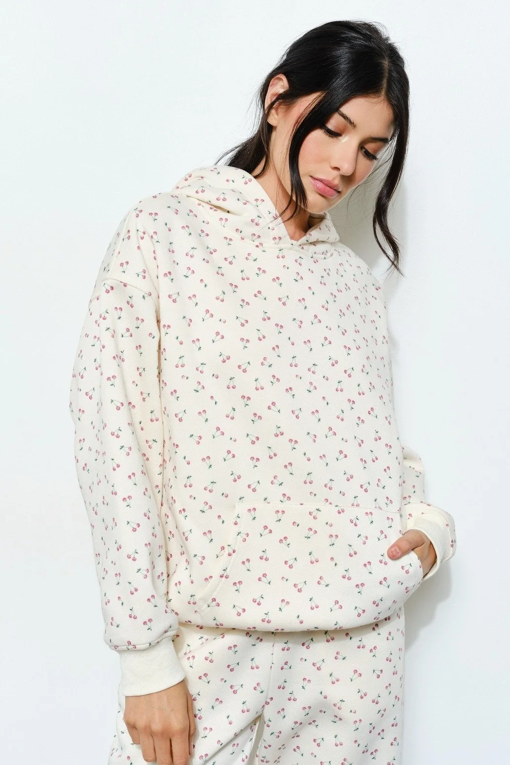 Beverly Cherry Print Joggers Cream