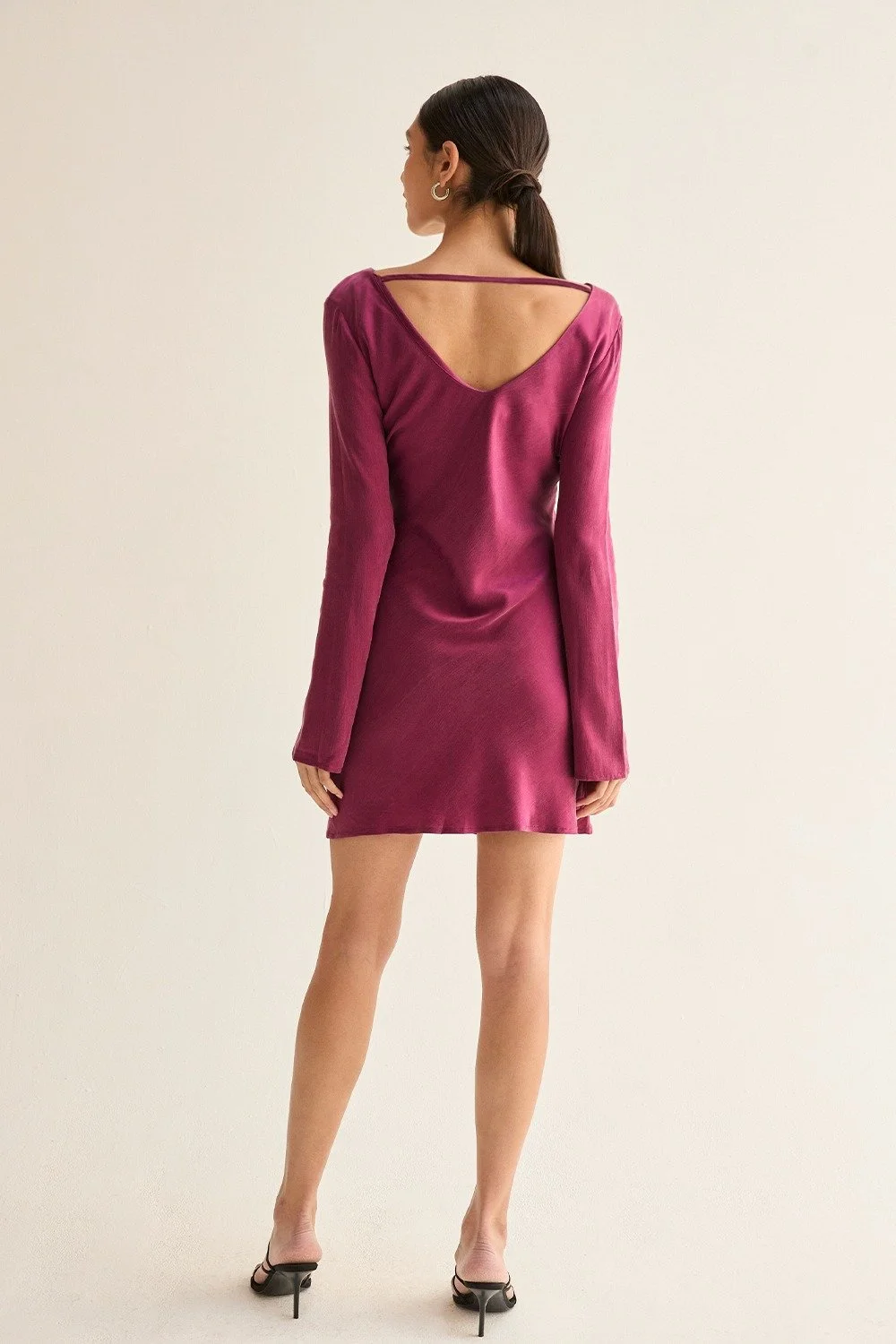 Sarai Bell Sleeve Draped Mini Dress Merlot