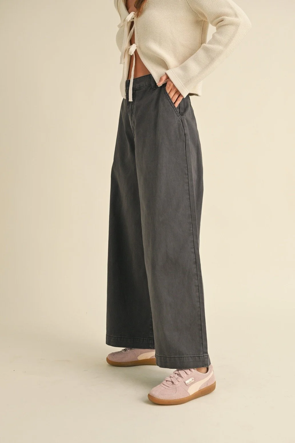 Cotton Wide Leg Pants Charcoal
