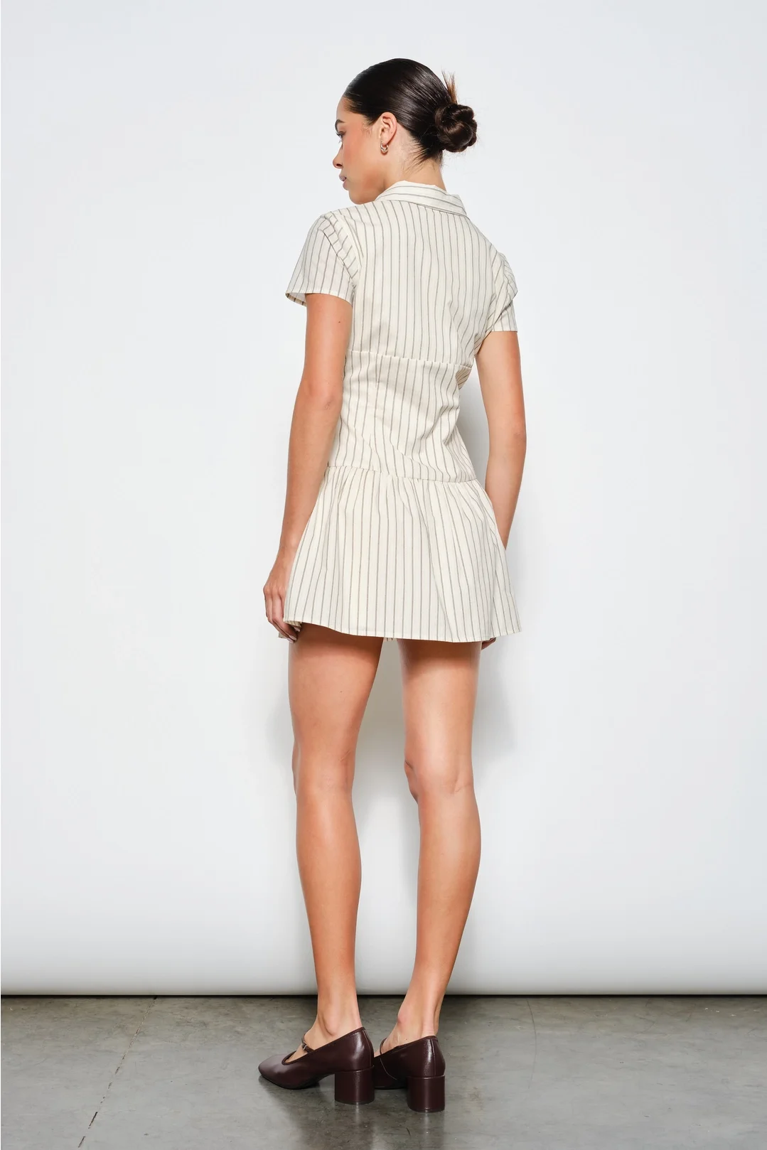 Loretta Shirt Mini Dress Beige Stripe