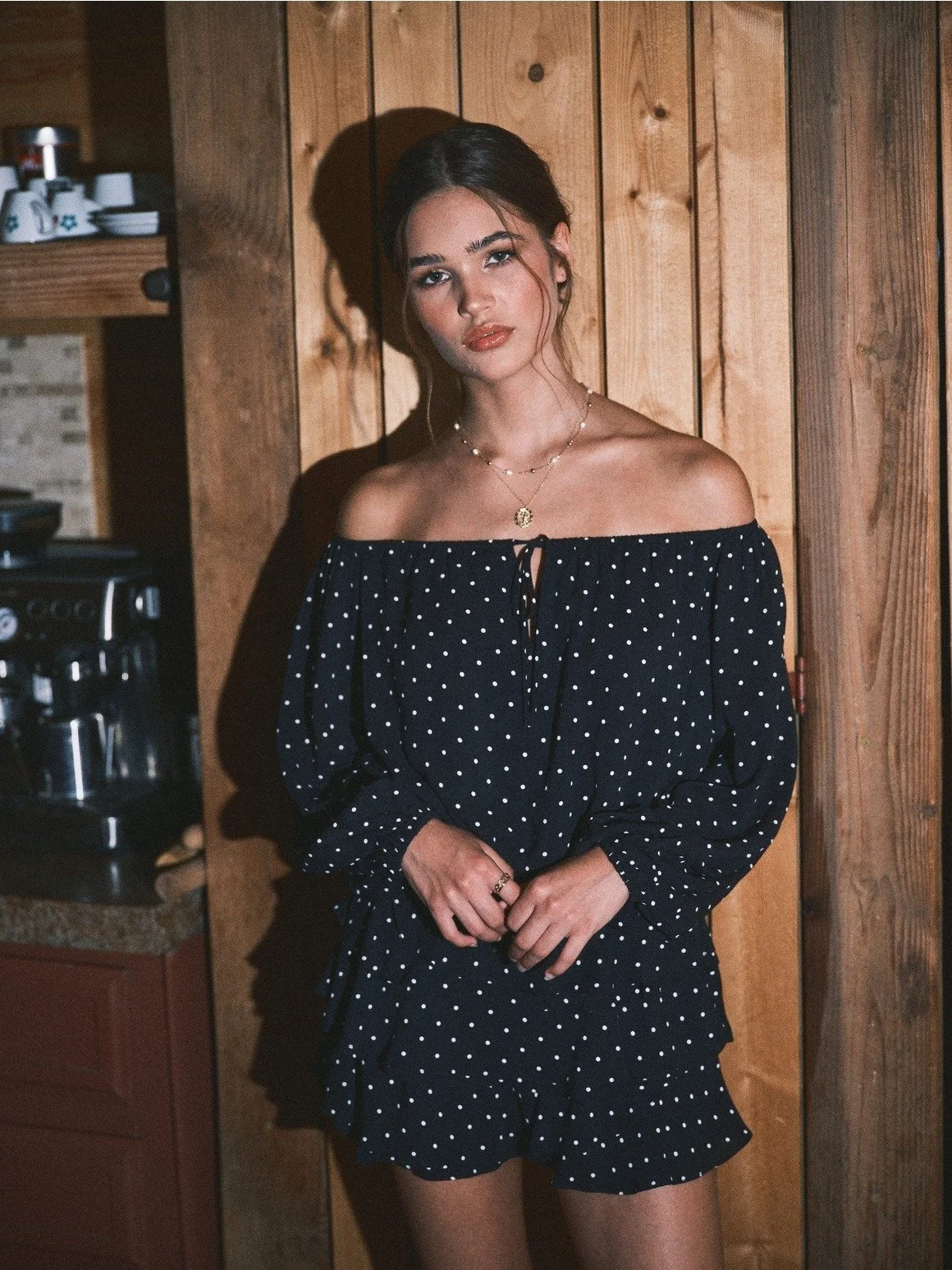 Emma Off-Shoulder Blouse Black Polka Dot