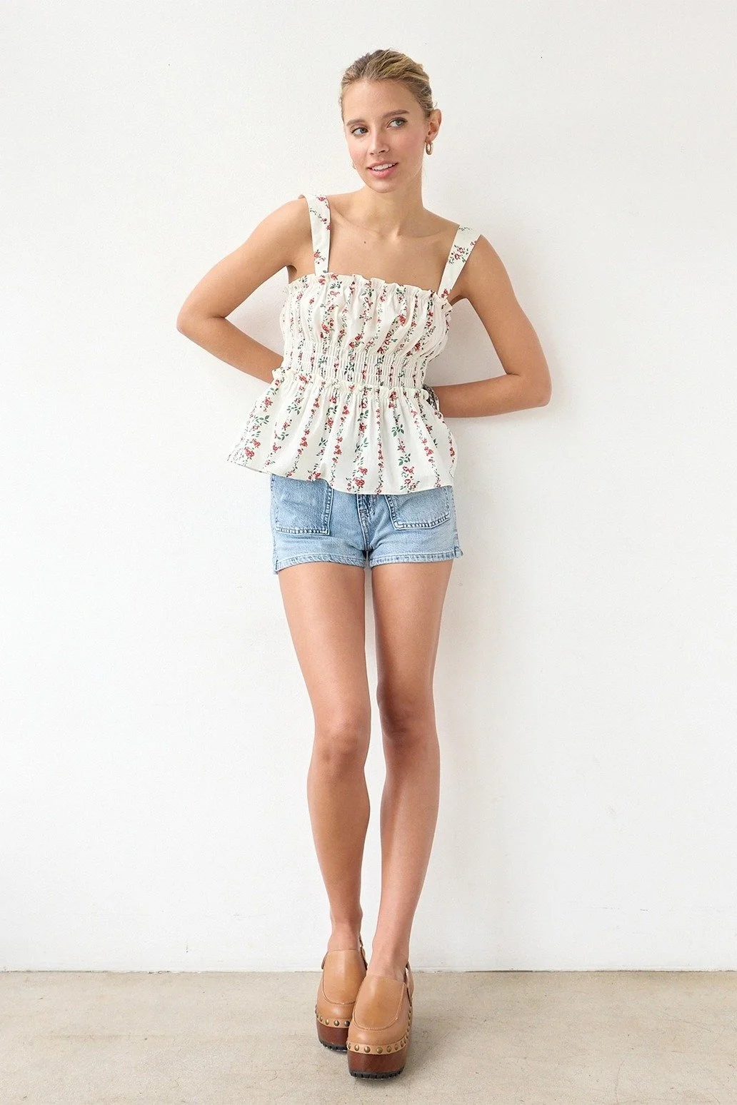 Garden Rose Smocked Tank Red