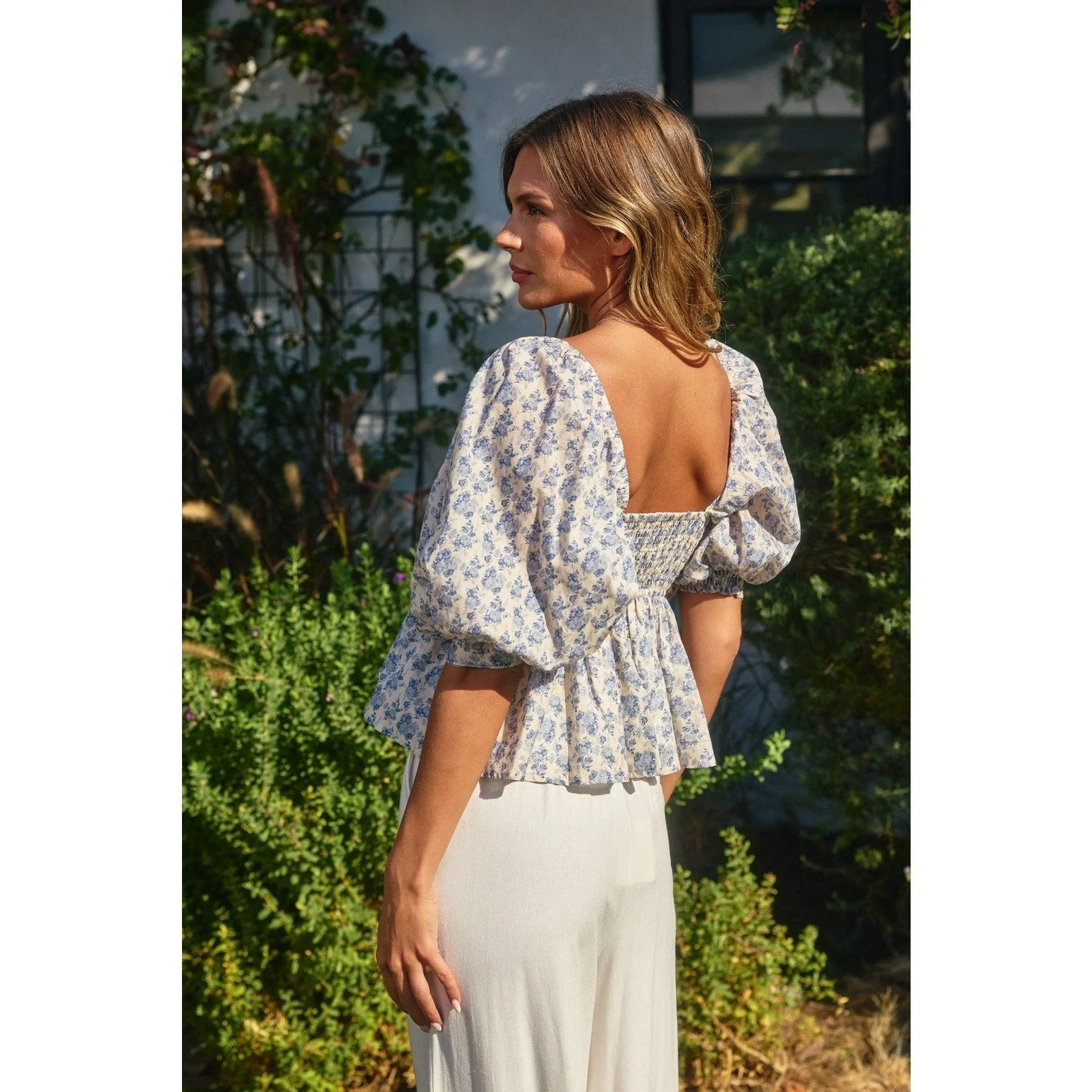 Puff Sleeve Babydoll Top Parisian Bloom