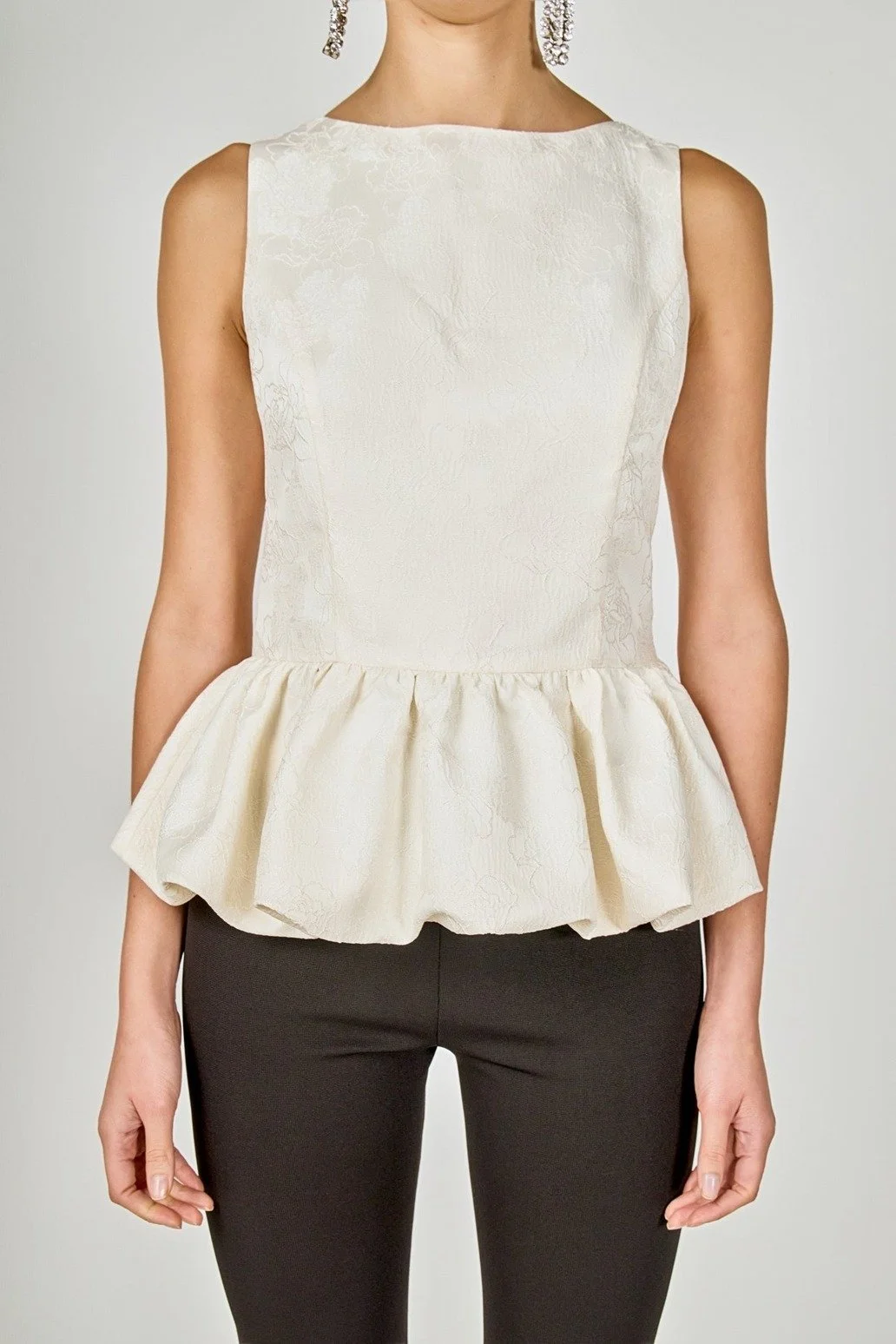 Jacquard Sleeveless Peplum Top Cream