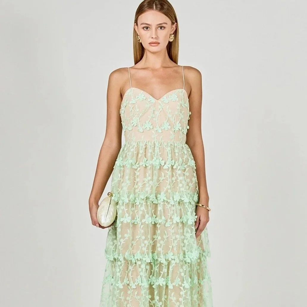 Lace Layered Midi Dress Mint