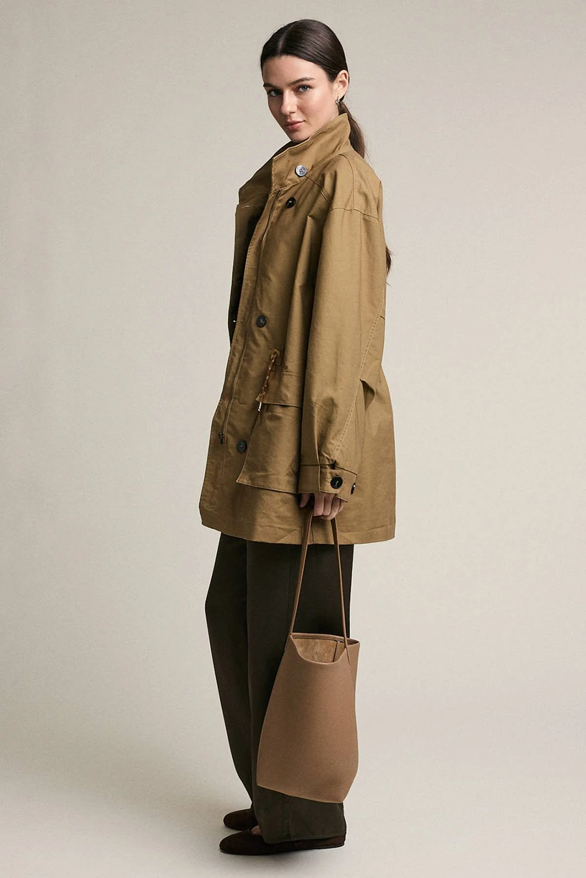 Stand Collar Utility Field Jacket Olive Brown