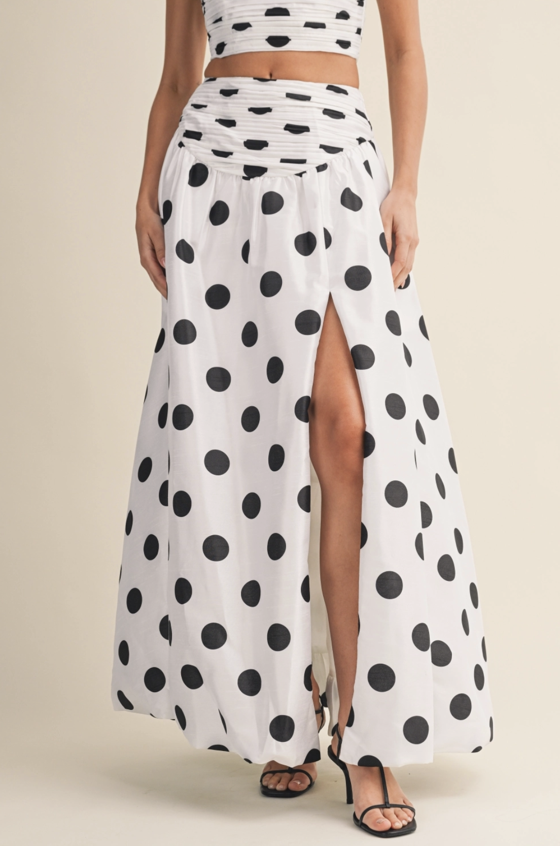 Strapless Top & Bubble Maxi Skirt B&W Polka Dot