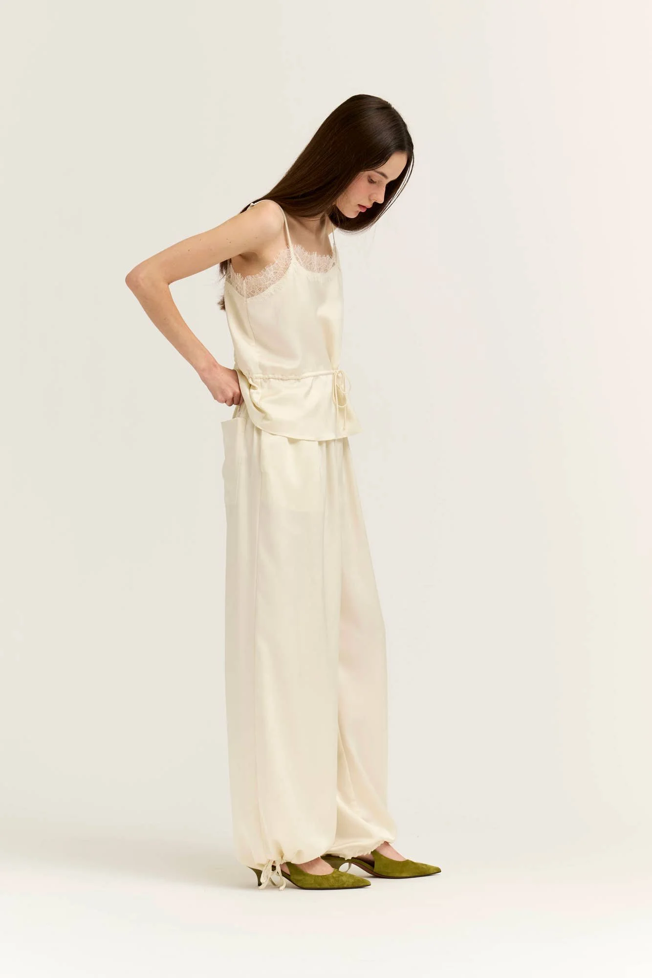 Satin Wide Leg Balloon Pants Cream