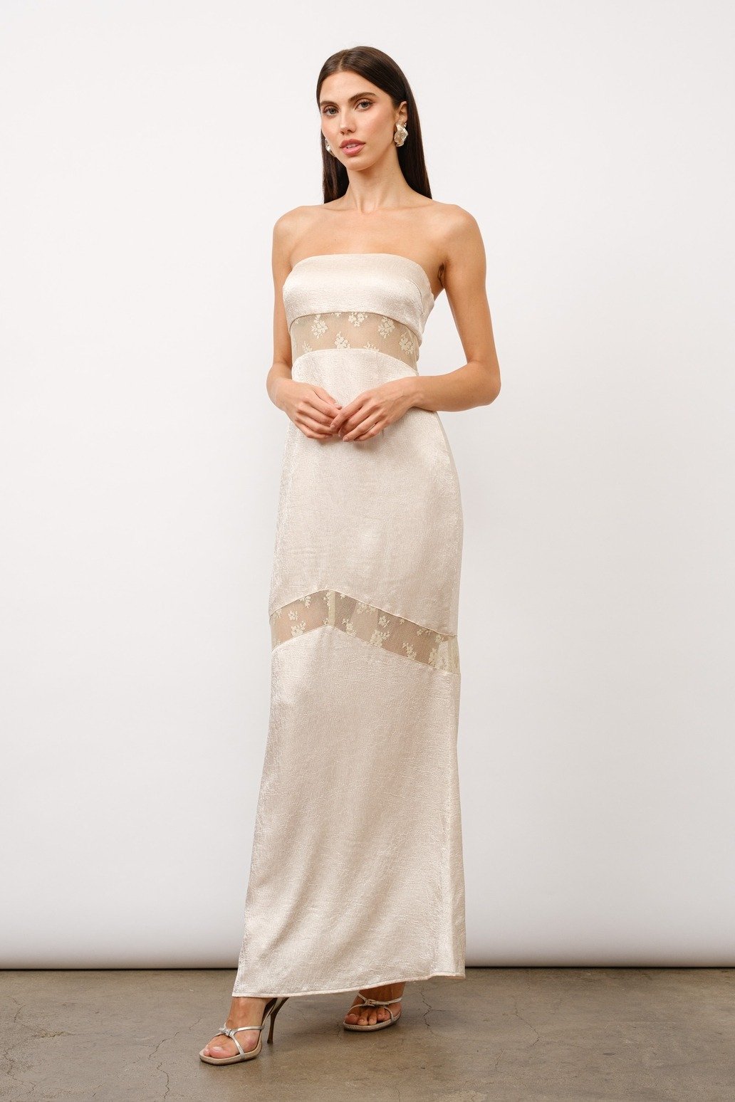 Gianna Strapless Lace Panel Maxi Dress Oyster Byron & Barclay Gianna Strapless Lace Panel Maxi Dress Oyster Byron & Barclay