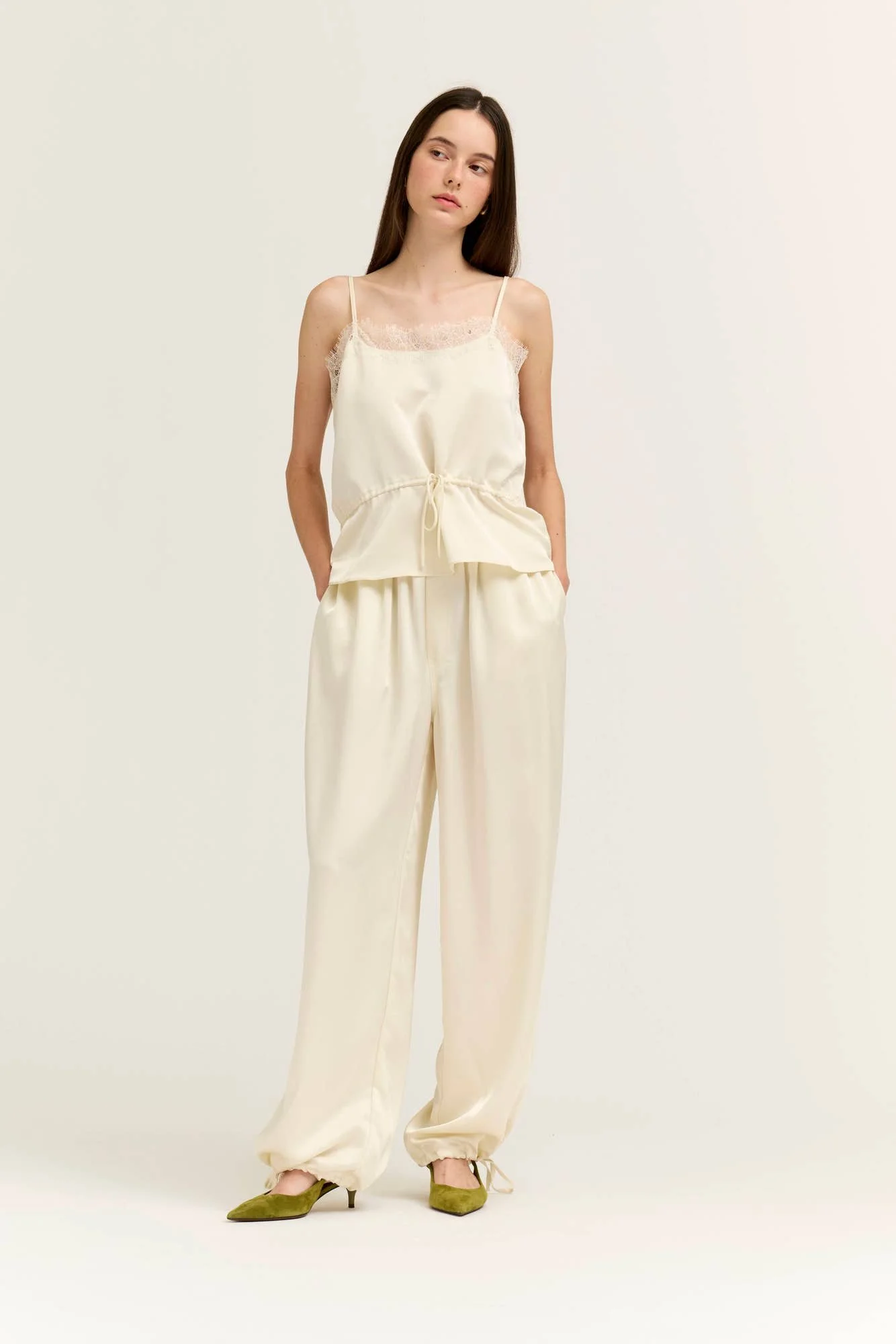 Satin Wide Leg Balloon Pants Cream
