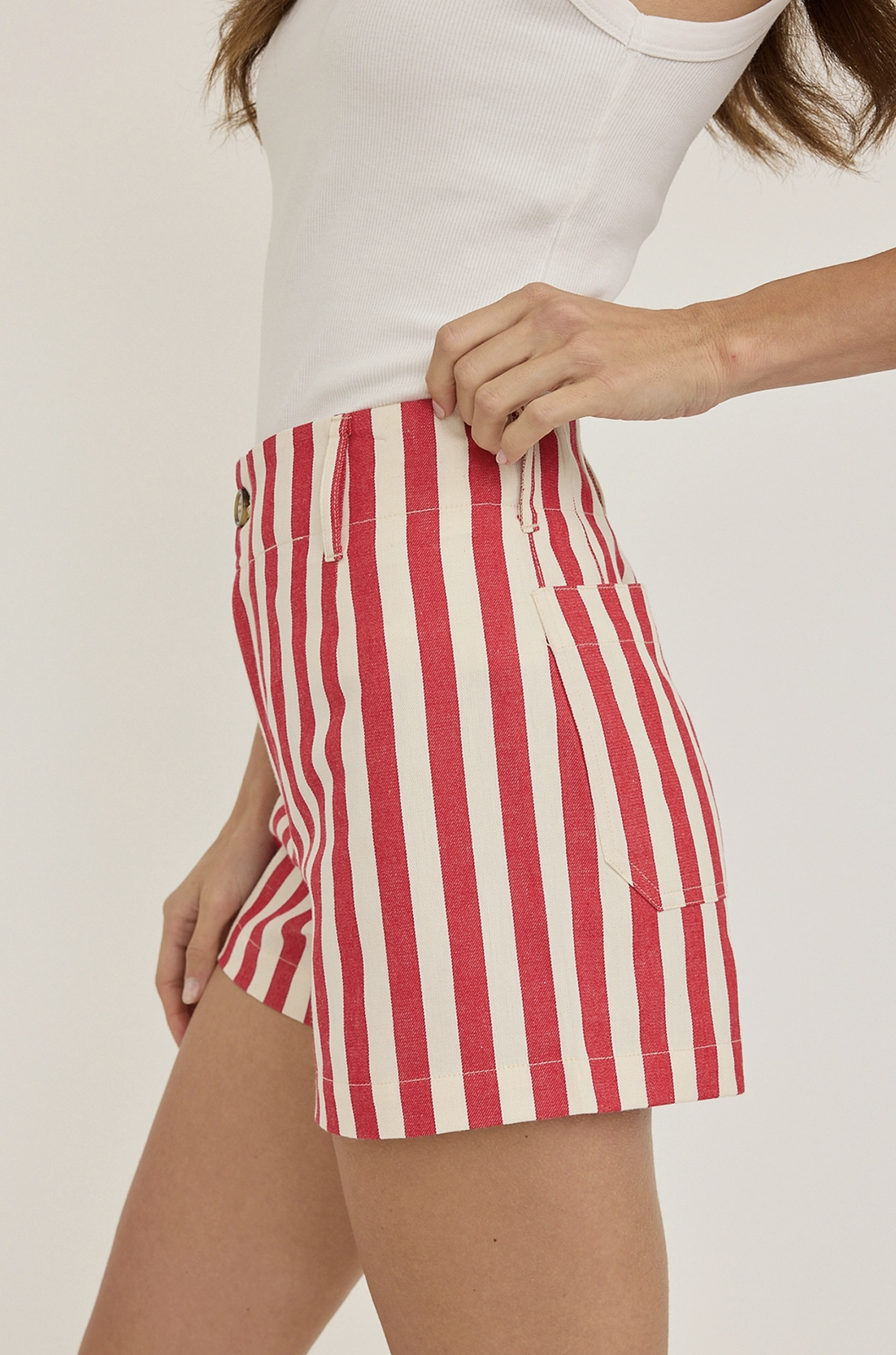 High Rise Striped Short - Red & Ivory