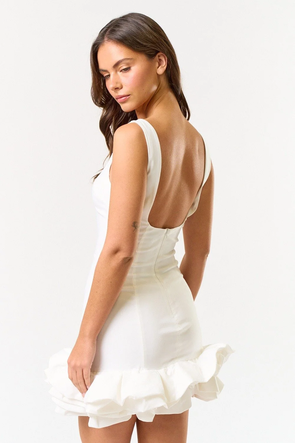 Square Neck Bottom Ruffle Mini Dress White Byron & Barclay Square Neck Bottom Ruffle Mini Dress White Byron & Barclay