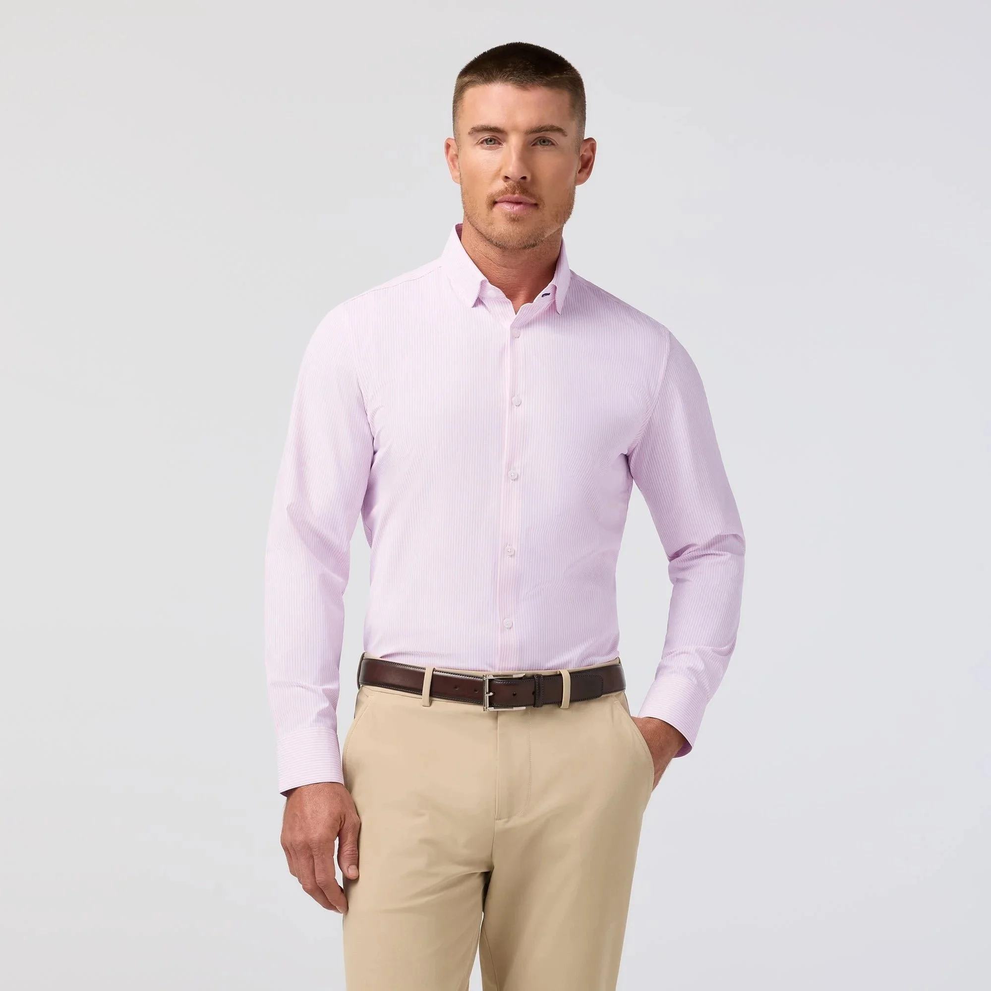 Mizzen + Main Leeward Dress Shirt Pink Salt Banker Stripe
