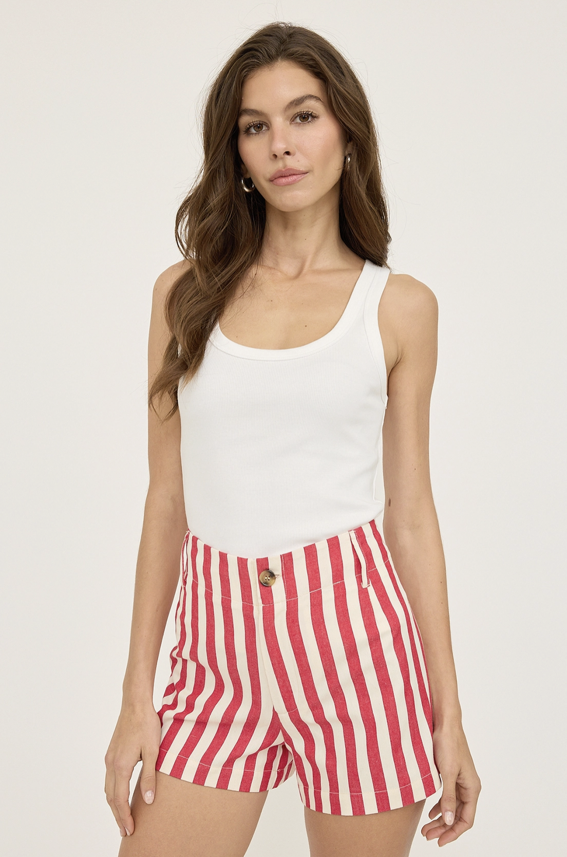 High Rise Striped Short - Red & Ivory