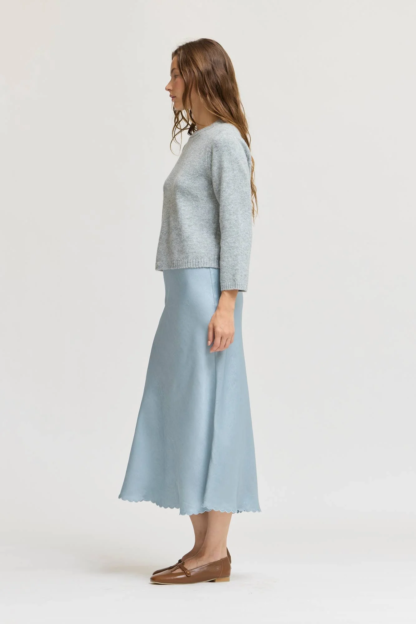 3/4 Sleeve Crew Neck Sweater Sky Grey
