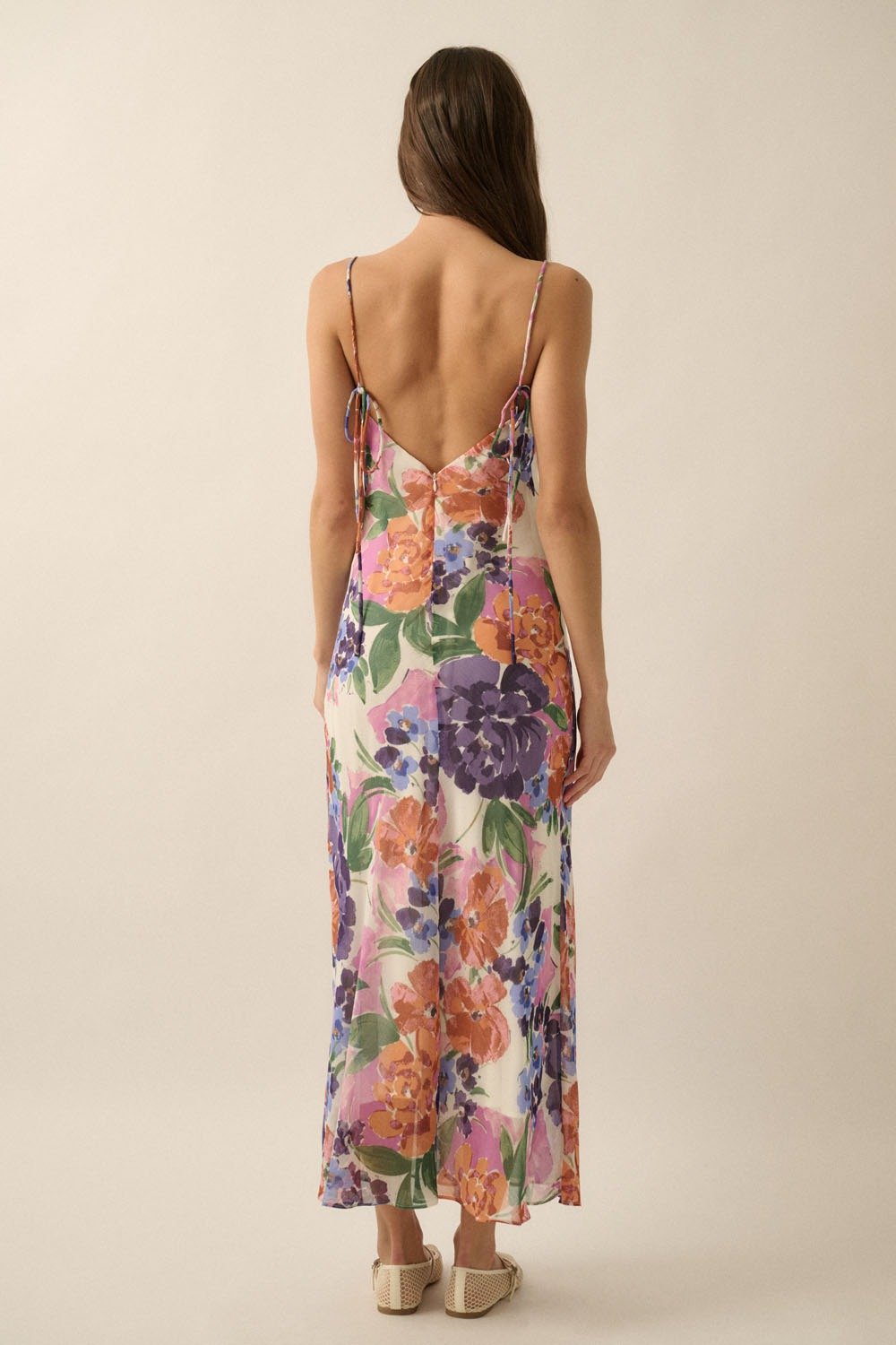 Floral Chiffon Cowl Neck Maxi Dress