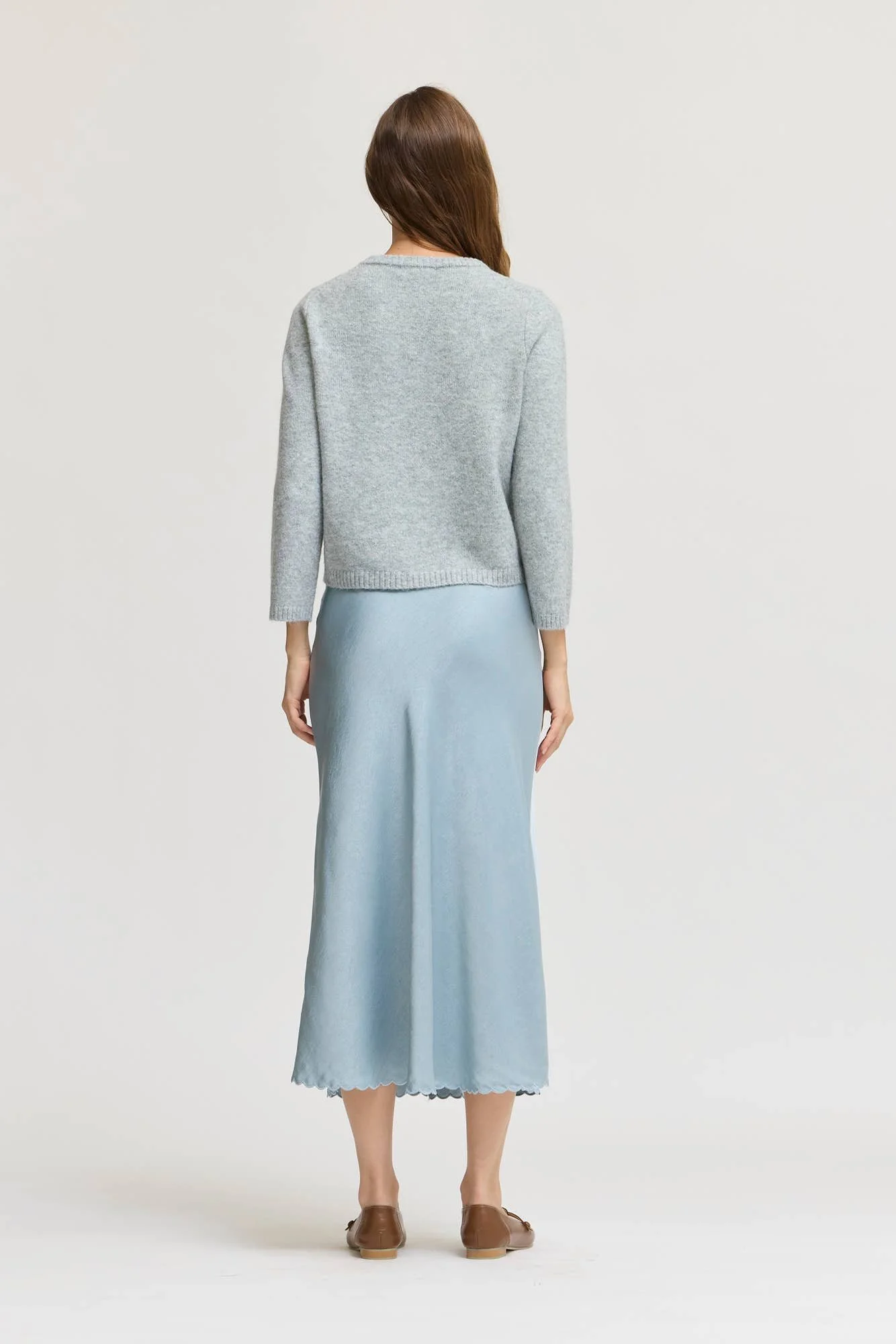 3/4 Sleeve Crew Neck Sweater Sky Grey