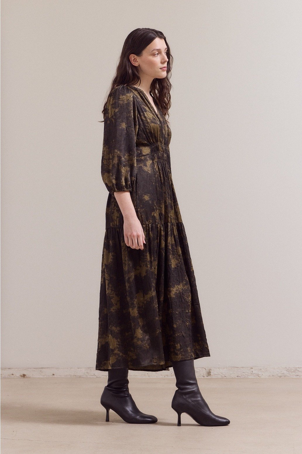 3/4 Sleeves Printed Midi Dress Tapenade