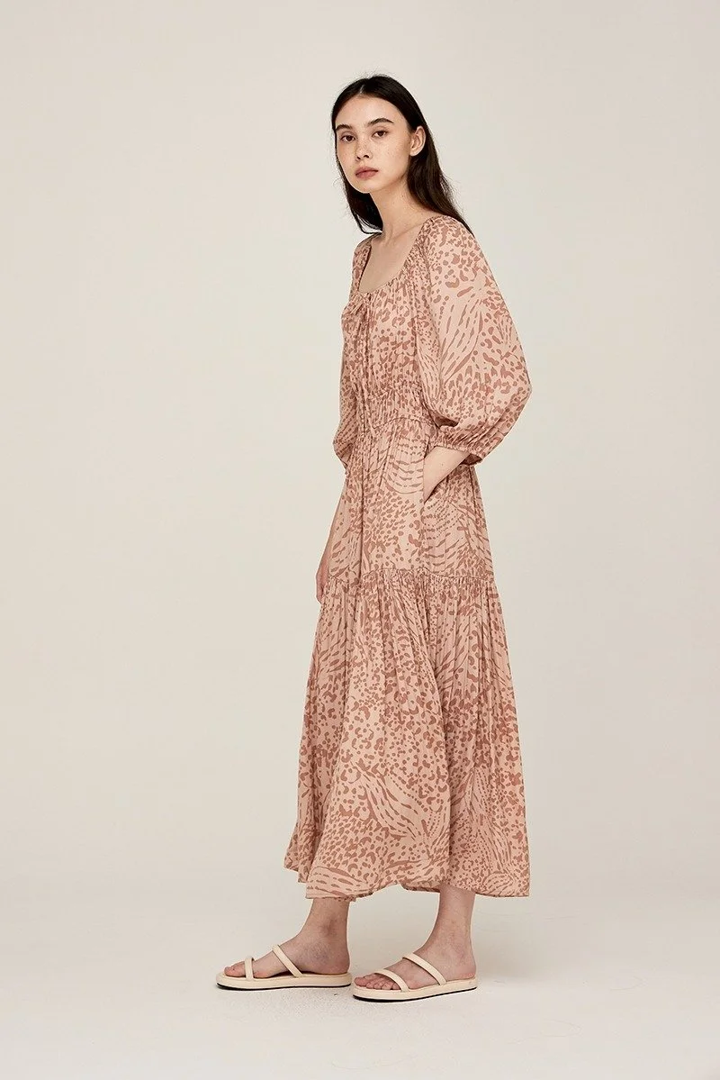 Printed Satin Midi Dress Pink Smoke