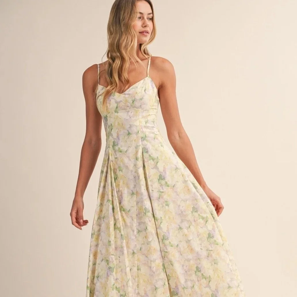Sweetheart Pleated Midi Sundress Pastel Floral