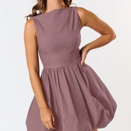 Bubble Hem Boat Neck Mini Dress Mauve