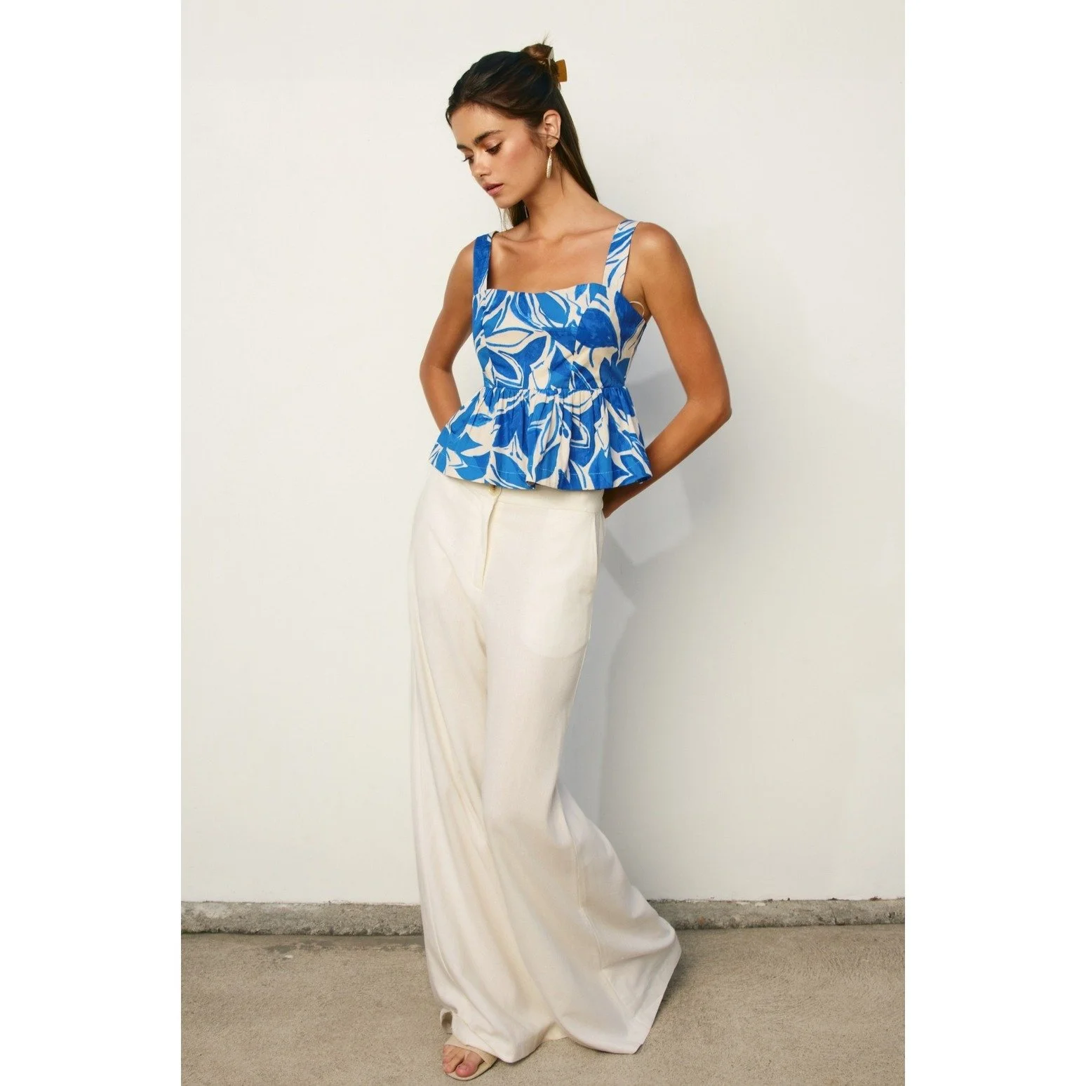Mykonos Sweetheart Peplum Top Capri Blue