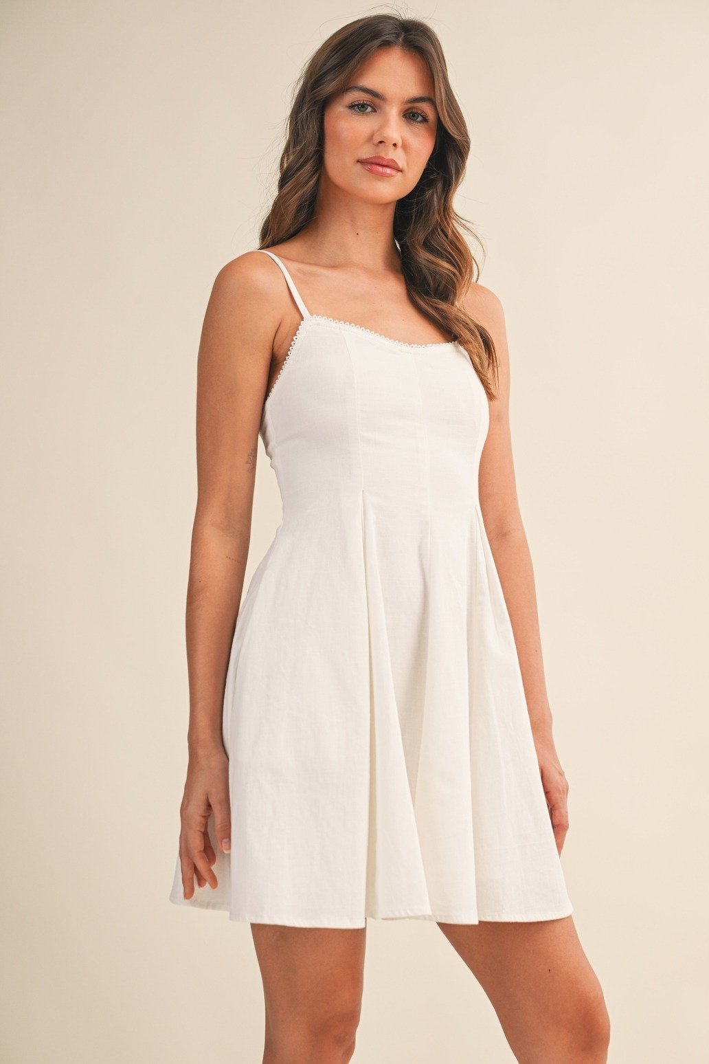 Picot Lace Trimmed Mini Dress White