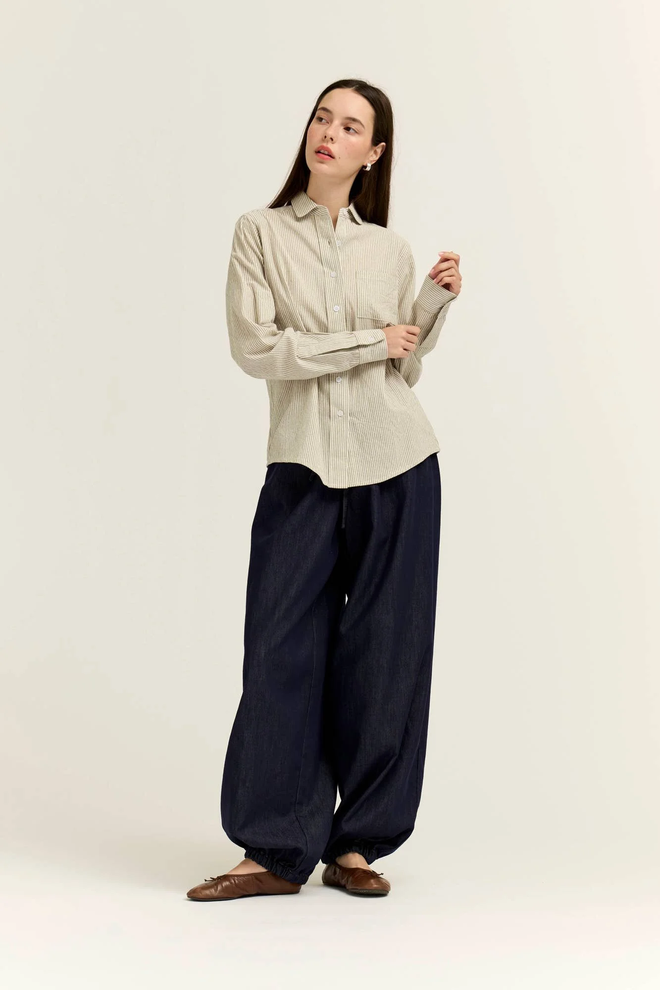 Poplin Striped Button Down Regular Fit Dry Herb