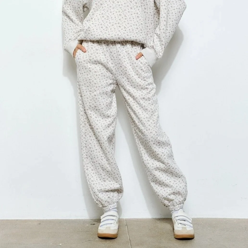 Mauve Ditsy Floral Print Joggers Heather