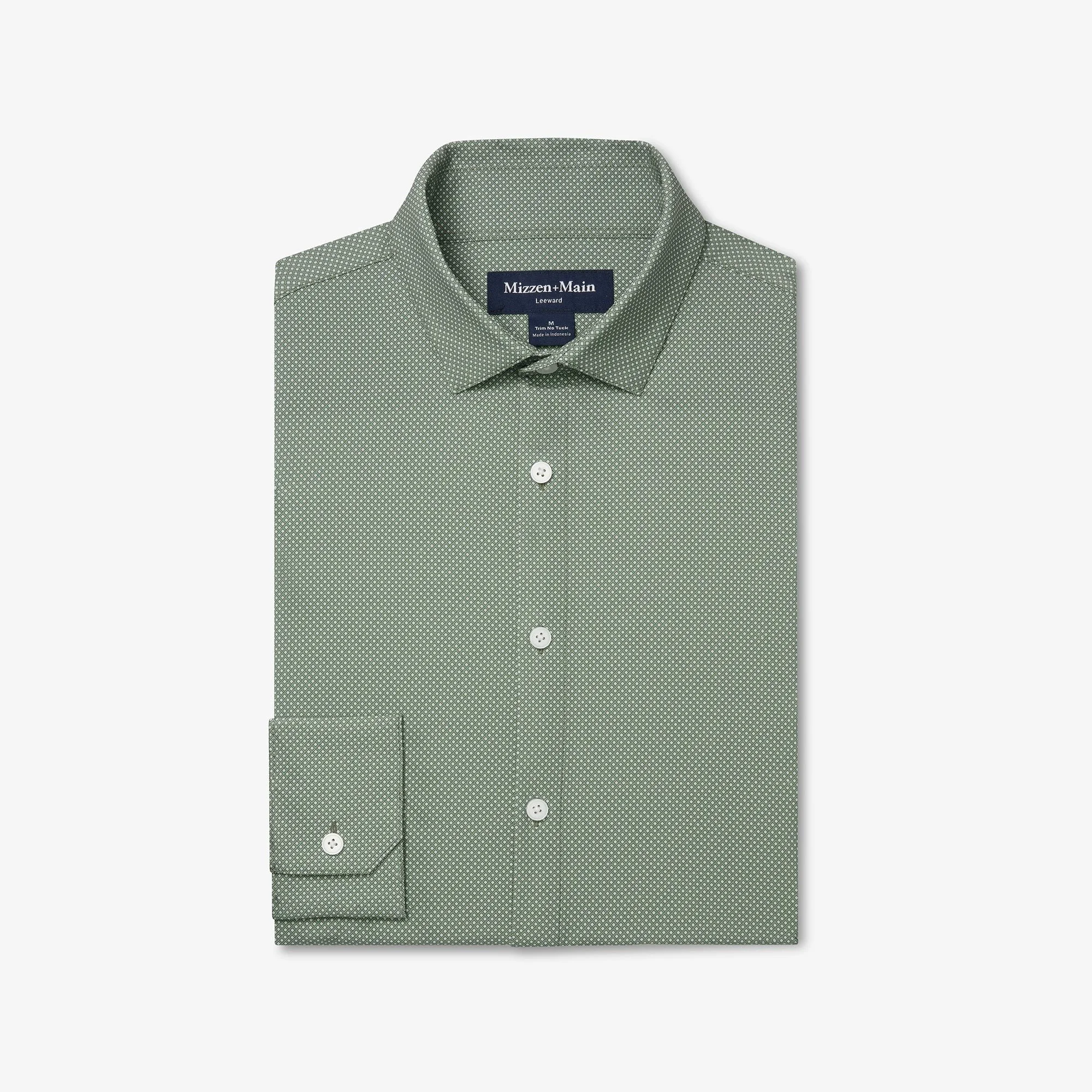 M+M Leeward No Tuck Dress Shirt Olive Pressed Diamond