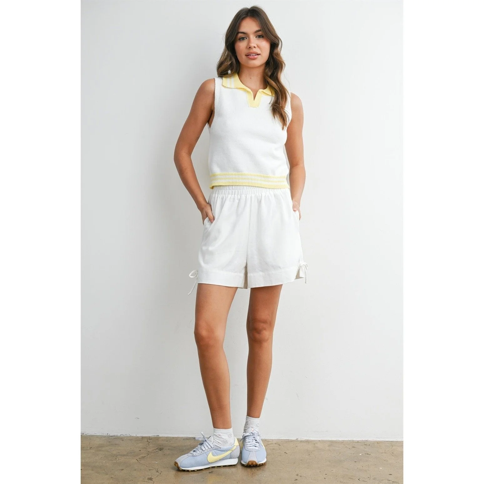 Collared Sweater Tank Ivory with Yellow
