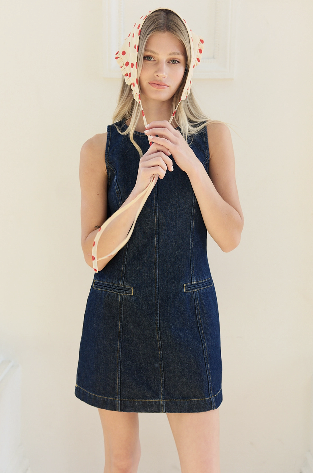Sleeveless A-line Mini Dress Dark Denim